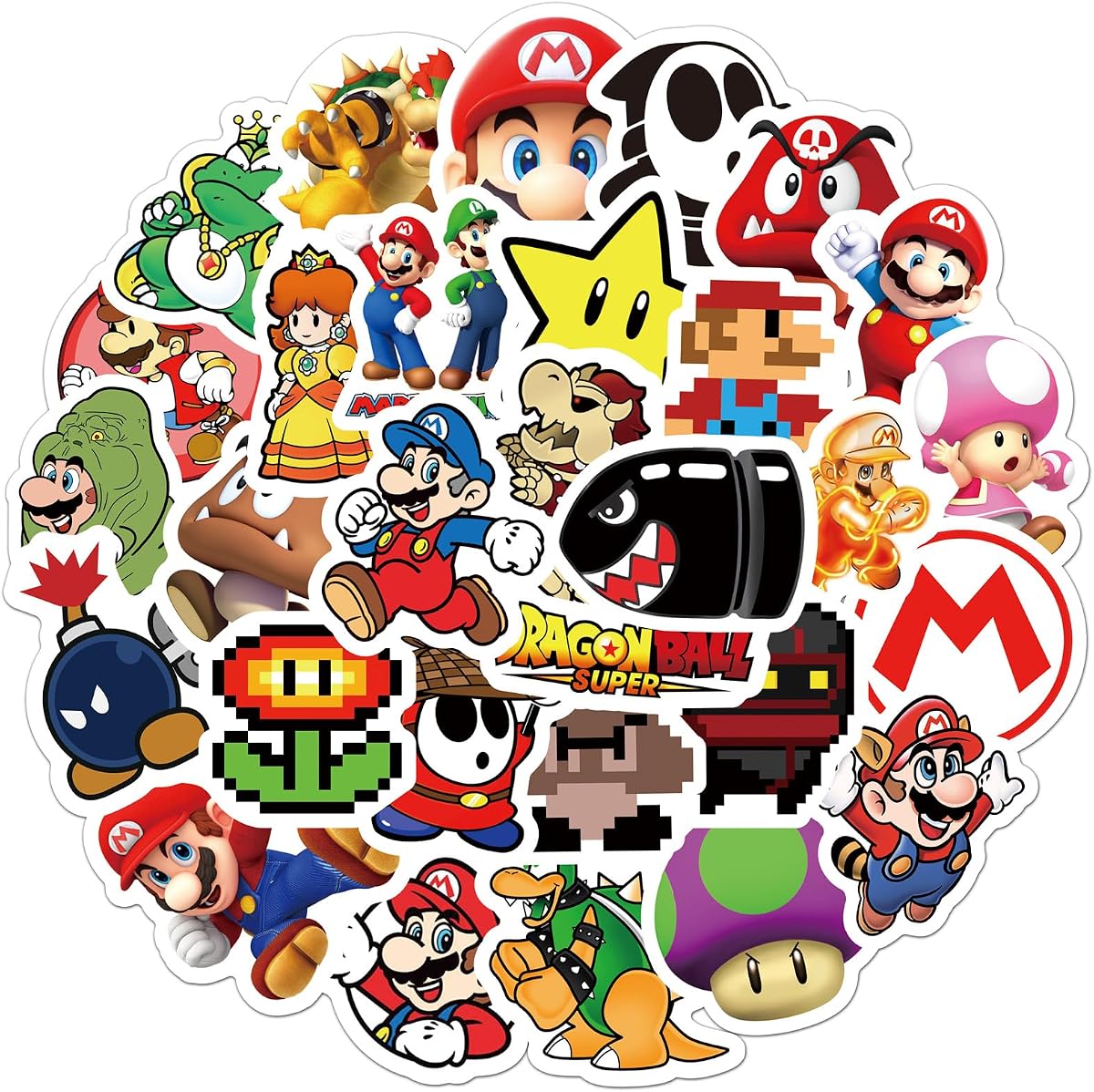 50Pcs Cartoon Mario Stickers for Kids, Vinyl Waterproof Game Decal for Water Bottle Laptop Sticker for DIY Decorate Bumper Phone Hard Hat Kids Teens Gifts (MLA)
