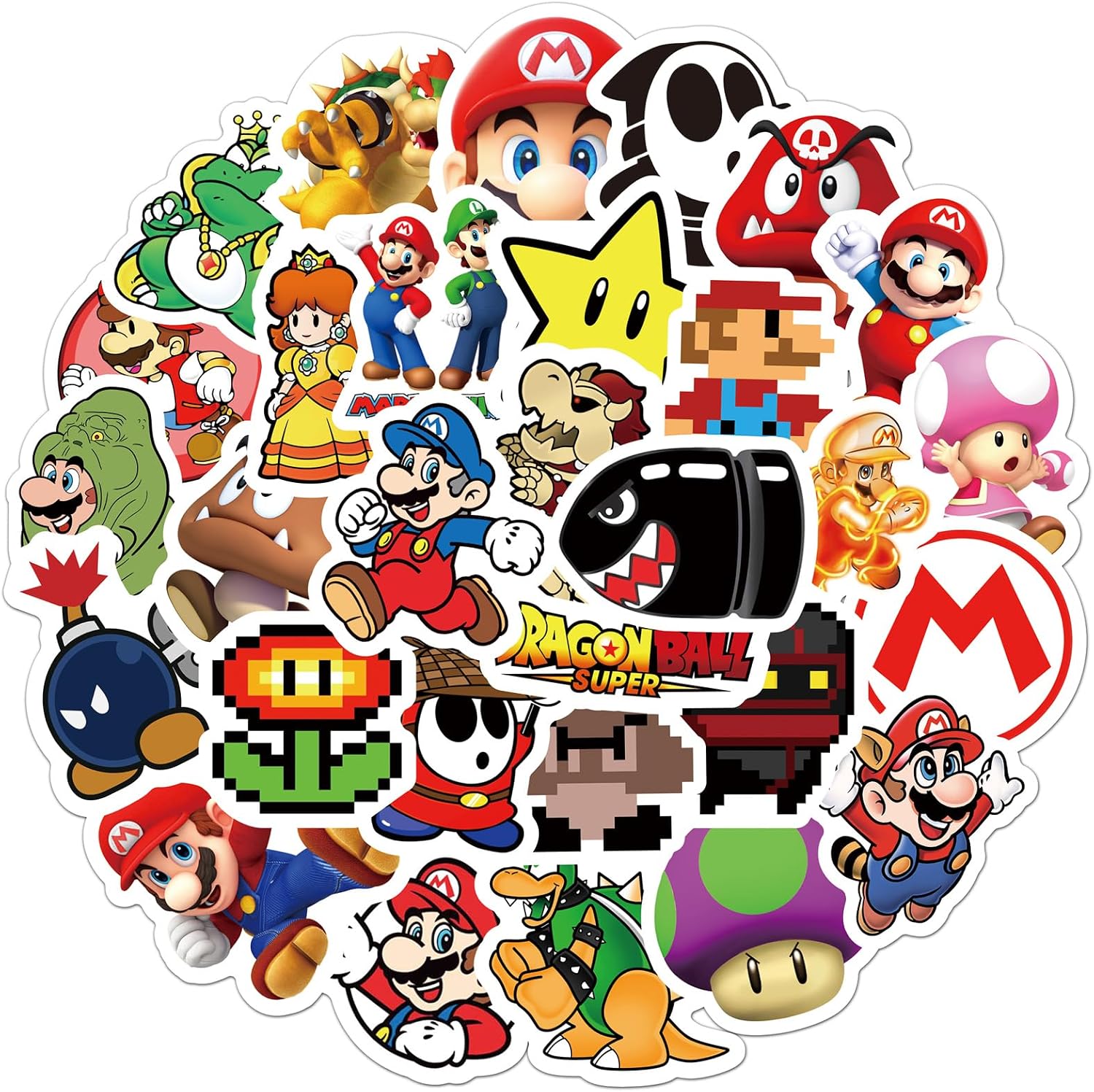 50Pcs Cartoon Mario Stickers for Kids, Vinyl Waterproof Game Decal for Water Bottle Laptop Sticker for DIY Decorate Bumper Phone Hard Hat Kids Teens Gifts (MLA)