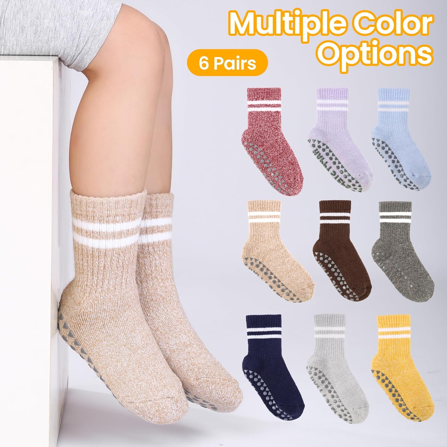 HUGSWEET Kids Thermal Slipper Socks Children Boys Girls Cabin Cozy Fluffy Warm Winter Fuzzy Socks with Non Slip Girps 6 Pairs - Image 4