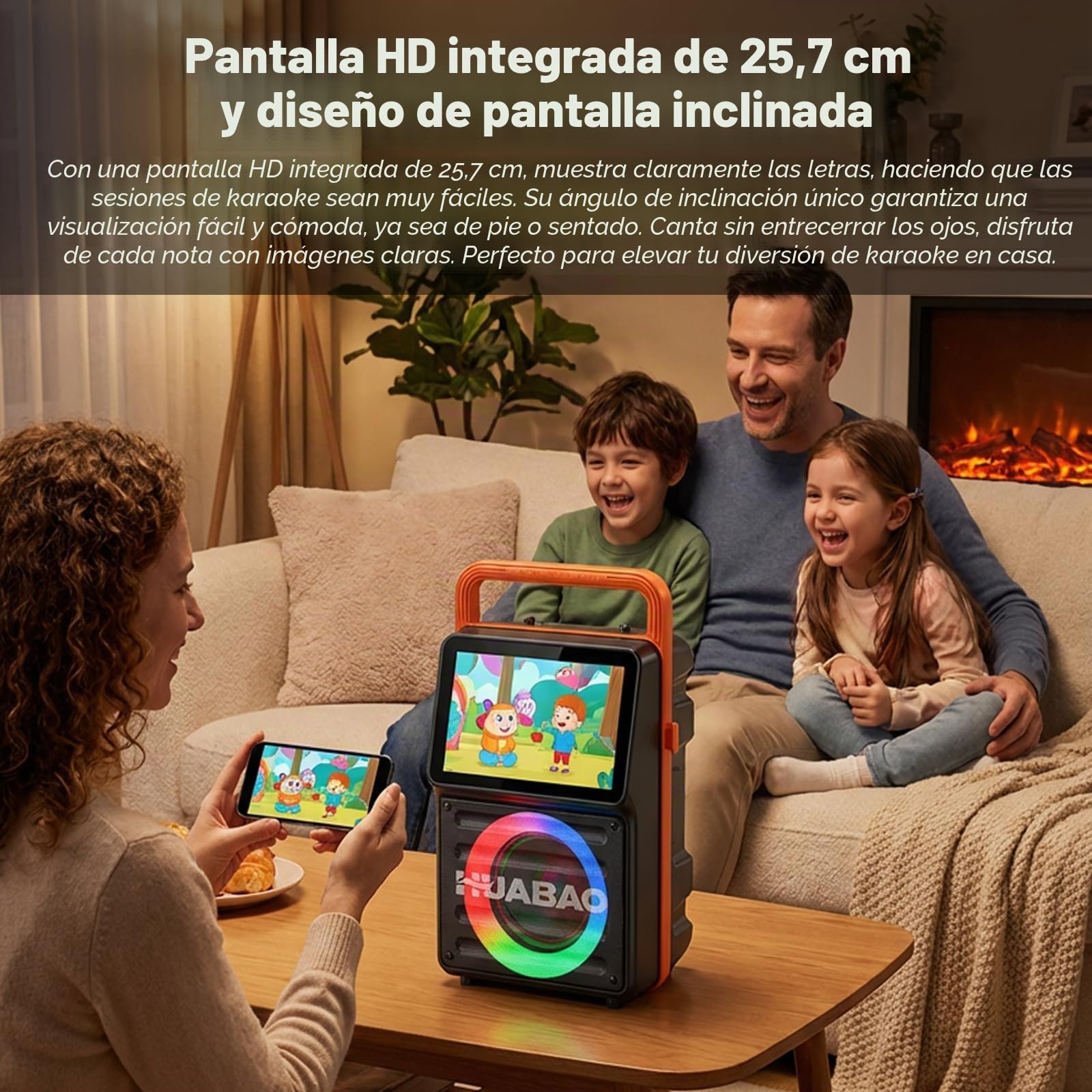 Máquina de Karaoke con Pantalla integrada de 10,1 Pulgadas, Altavoz Bluetooth con visualización de Letras y Luces, duplicación de Pantalla inalámbrica para iOS y Android, 2 micrófonos Recargables
