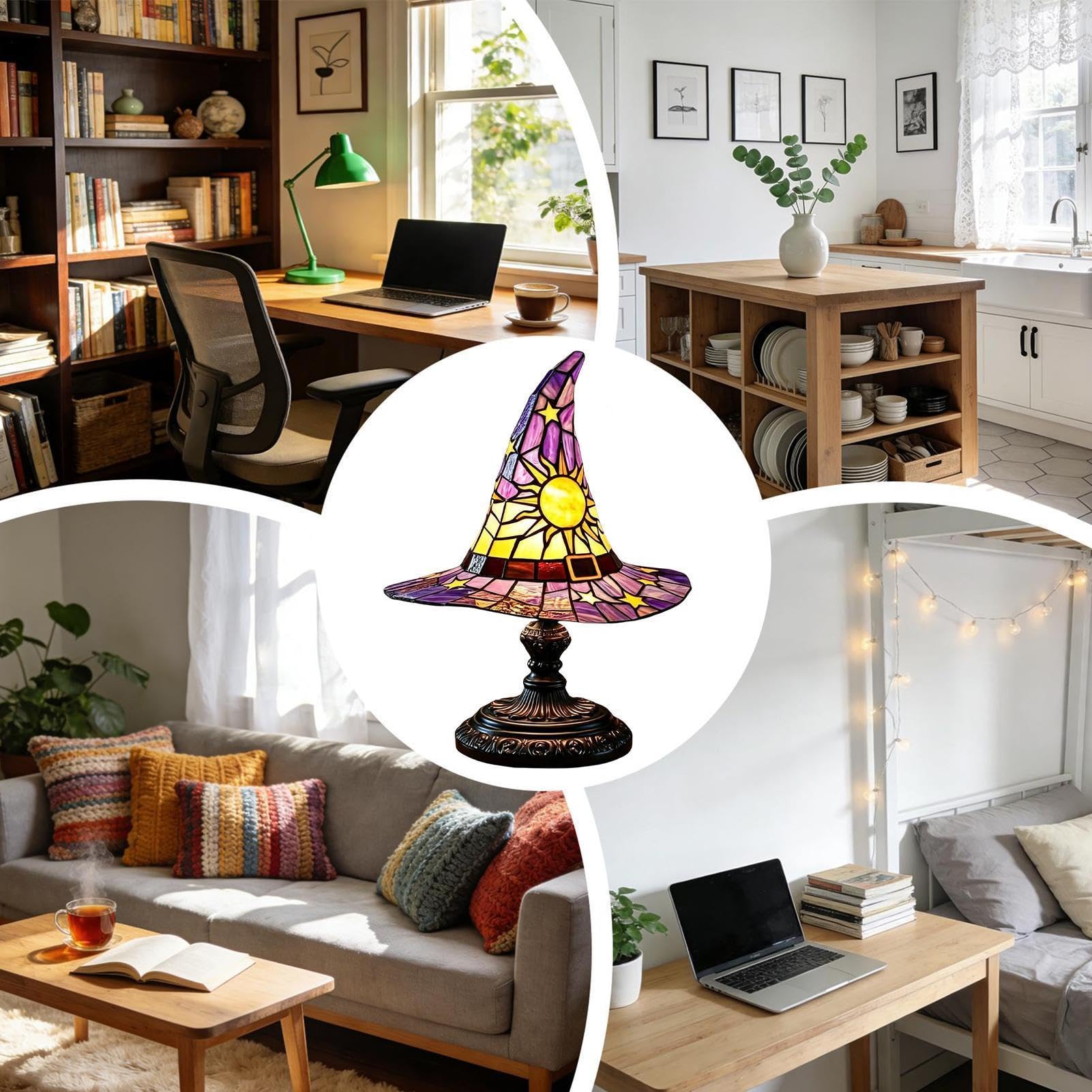 Lampa Wiedźmy | Upiorna Lampka Nocna Słońce Gwiazdy | Lampka Nocna Vintage z Czarownicą | Do Domu, Sypialni, Salonu, Biura, Mieszkania, Akademika, Na Stół, Biurko, Stolik Nocny, Półkę I