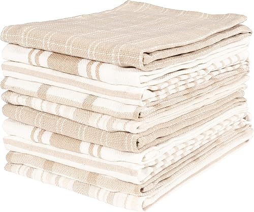 KAF Home Juego de 10 toallas de cocina planas surtidas, 100% algodón, 18 x 28 pulgadas, ultra absorbentes, suaves, perfectas para cocinar, limpiar y