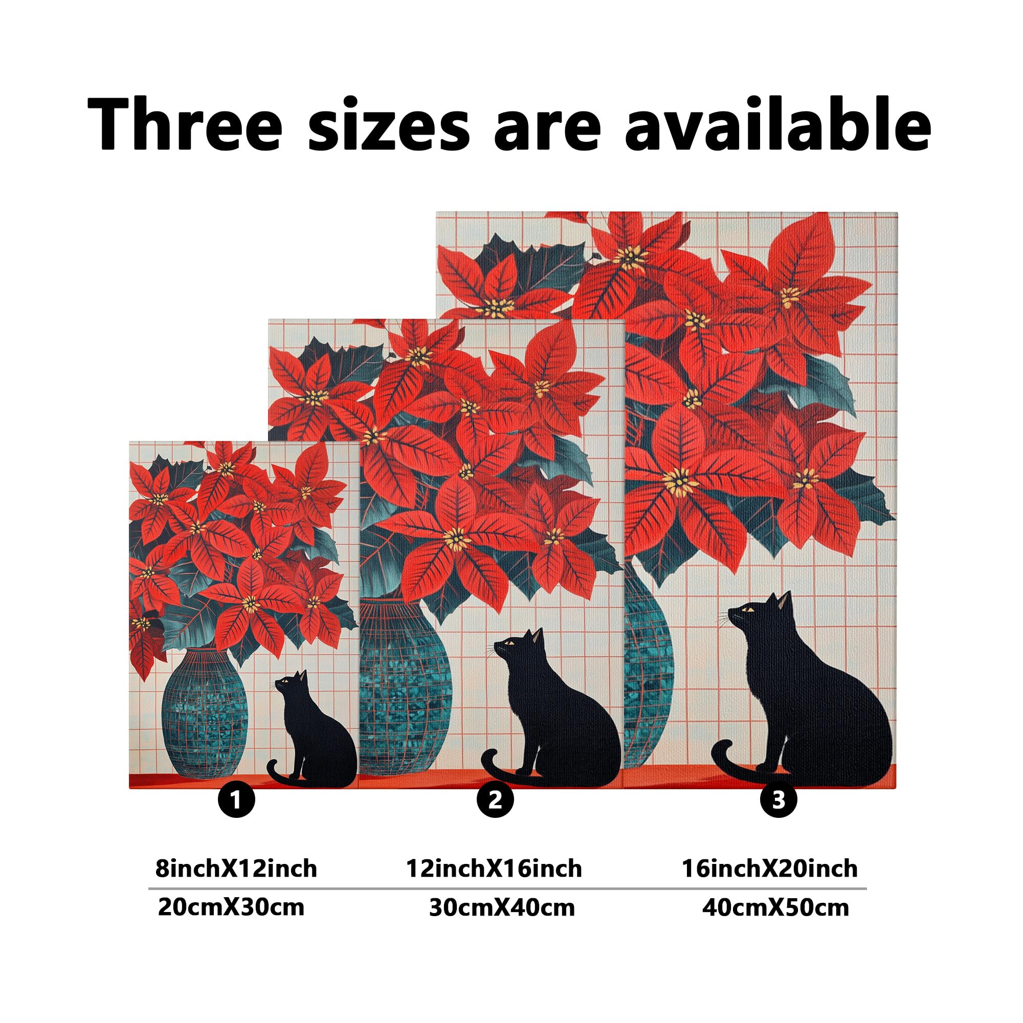 Amazon.de: Kunstdruck auf Leinwand, Weihnachtsstern und Katze, rotes  Blumenmuster, sthetische Dekoration fr Wohnzimmer, Schlafzimmer,  Schlafsaal, ungerahmt, 30,5 x 40,6 cm