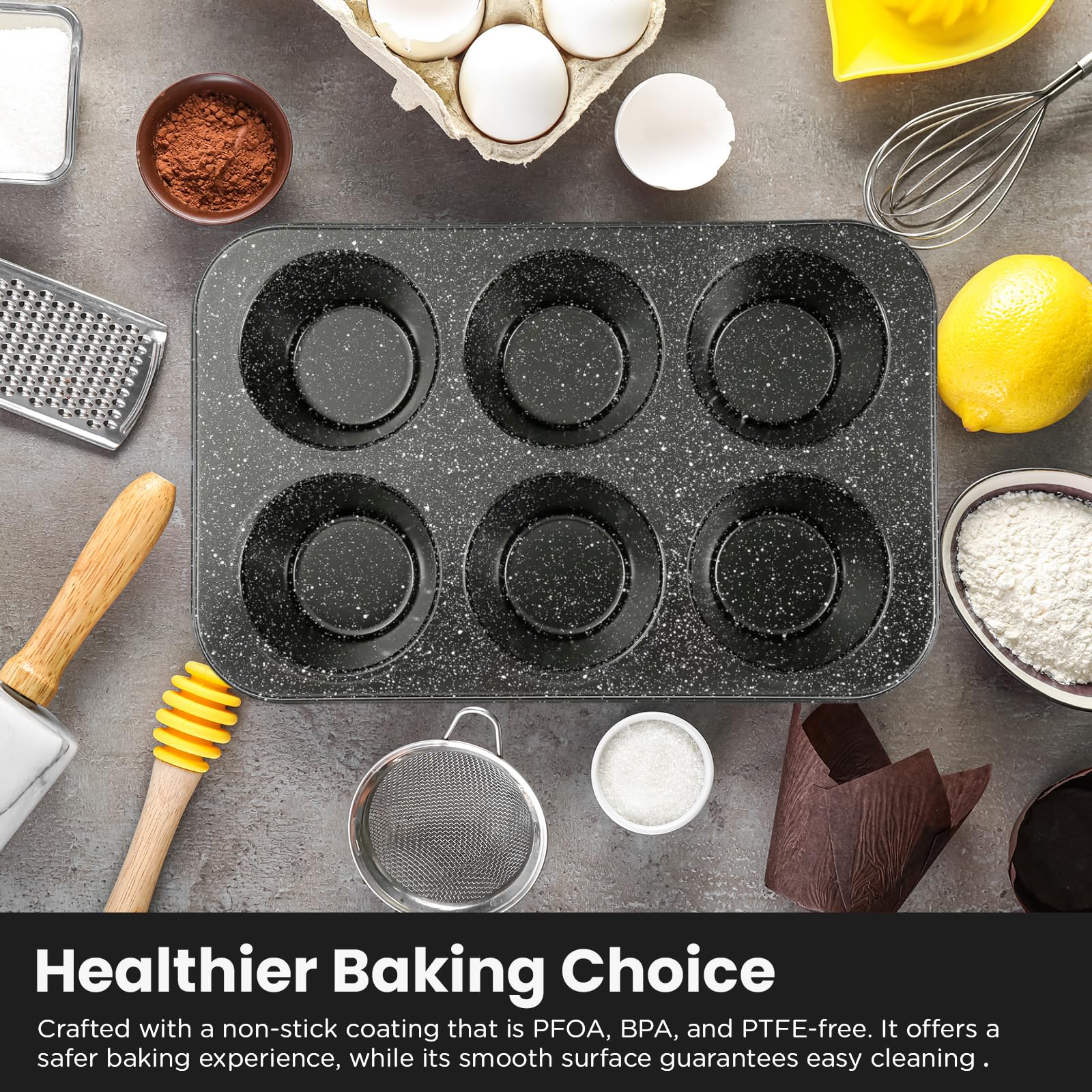 Moldes de acero inoxidable – Bandeja antiadherente de 6 cavidades para hornear, tamaño jumbo para magdalenas de primera calidad, cupcakes caseros, panes, tartas de queso, profesional para