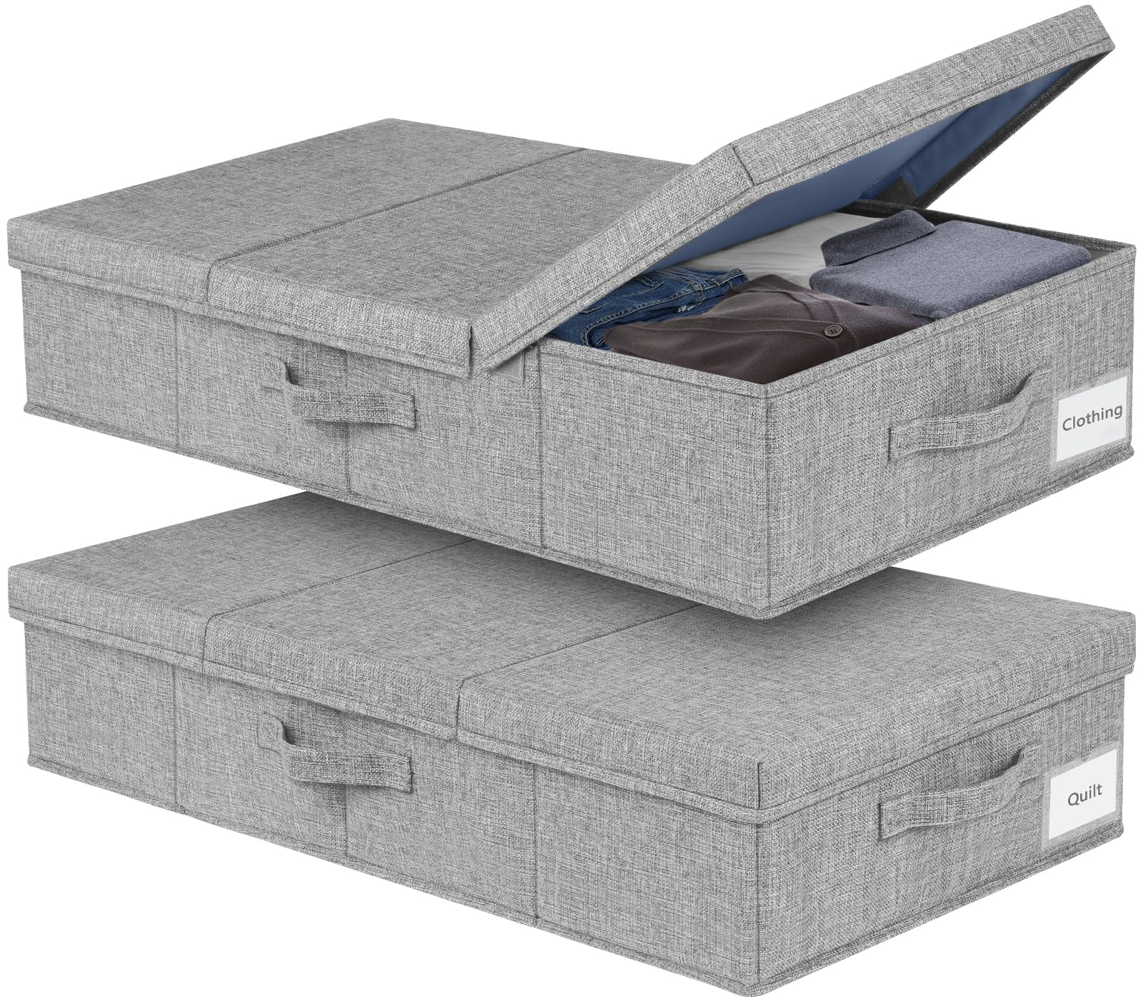 JUPELI Under Bed Storage Box with Lid – Foldable Sturdy Fabric Storage Solution with Reinforced Sidewalls & Bottom, Storage Box for Under Bed, Sofa & Top of Wardrobe Organisation,15 cm Tall (2 Pack)