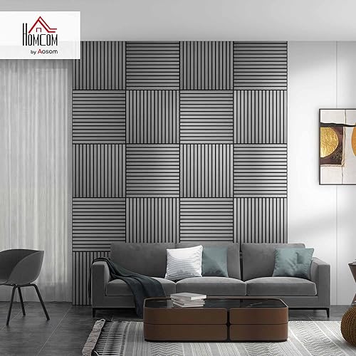 Miniatura 2 de HOMCOM Paquete de 4 paneles acústicos 3D, paneles de madera insonorizados de 24 x 24 pulgadas para pared, paneles de pared de listones de madera