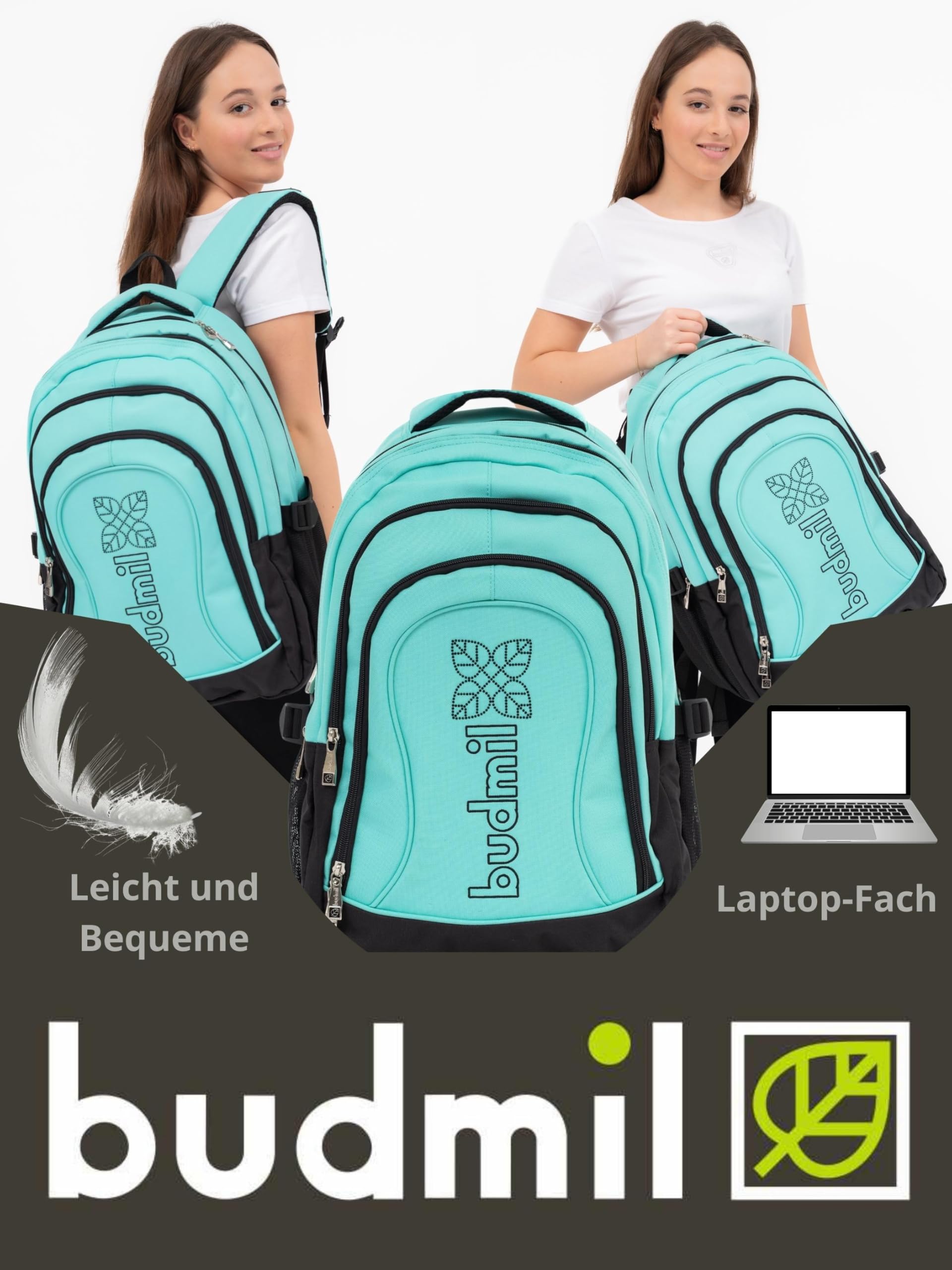 budmil Lynsey Plecak szkolny dla chłopców i dziewczynek, 45 l, dla nastolatków, dzieci od klasy 5, odporny na działanie wody, plecak z kieszenią na laptopa i 4 przegródkami i wentylowanym tyłem