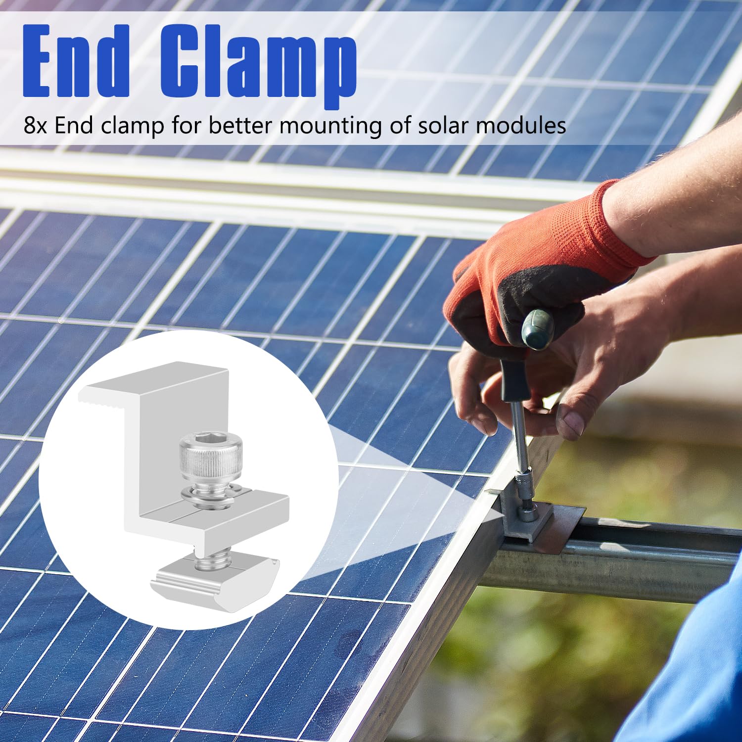 Wiseten 12 sztuk uchwytów do modułu solarnego, zaciski końcowe 30 mm, zaciski środkowe, 8 paneli słonecznych Z, zacisk krawędziowy + 4 regulowane zaciski modułowe w kształcie litery T do oprawionego