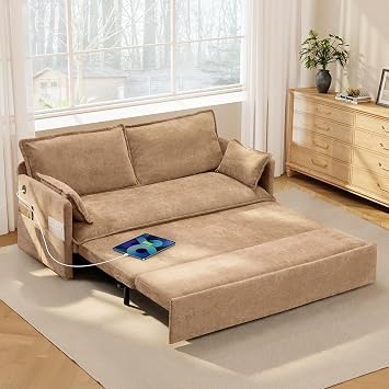 SUNWAVE 60" Queen Pull Out Sofa Bed, 2-in-1 Convertible Sleeper Couch