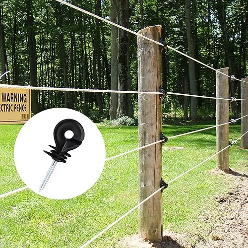 Miniatura 7 de Biaungdo 60 piezas aislantes eléctricos para vallas aisladores negros con rosca para postes de madera para cercas de animales de granja