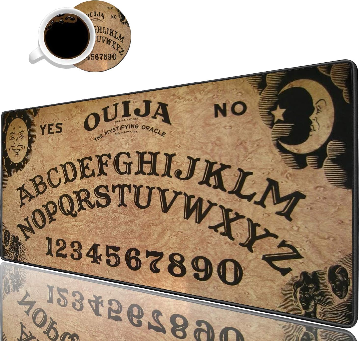 Desk Pad Mat Gaming Mouse Pads with Coasters Set, Stitched Edges Design Mouse Pad XXL Large Mouse Pad for Laptop Computers Retro Ouija Board Desk Writing Mat for Office & Home 35.4"x 15.7"