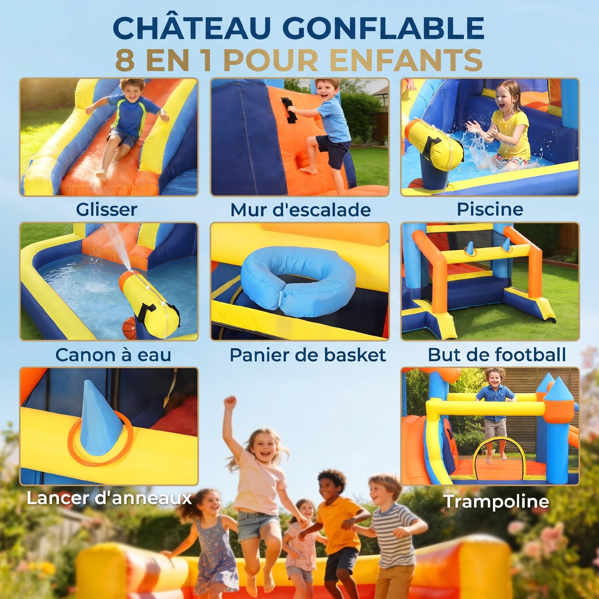 AIYAPLAY Château Gonflable Extérieur Parc Aquatique avec Souffleur 8 en 1
