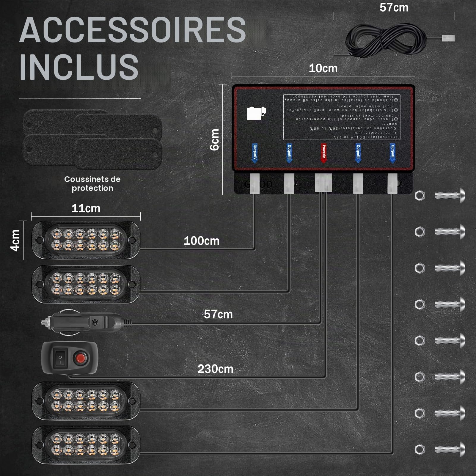 Lot de 4 Lampes de détresse avant pour voiture à 12 LED, stroboscopique, orange, 12V, avertissement clignotant avec 15 modes de flash, pour camion, véhicule, tracteur, accessoire, IP65