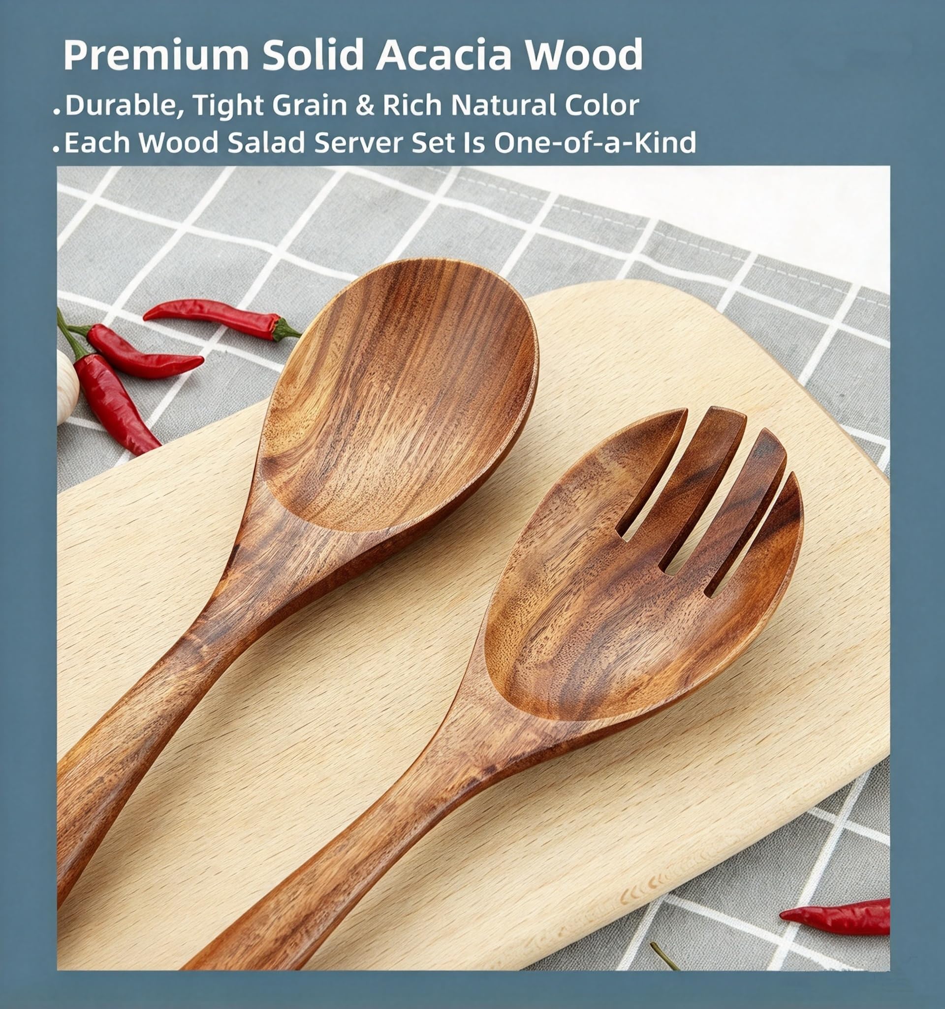 Acacia Wood Salad Tongs - 2 Piece Set -5