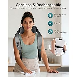 Snailax Shiatsu Neck Massager for Pain Relief Deep Tissue Cordless Kneading Shoulder Massage with Heat Graphene Heating Rechargable, 4D Roller Neck Back Massage, Gift for Mom Dad
