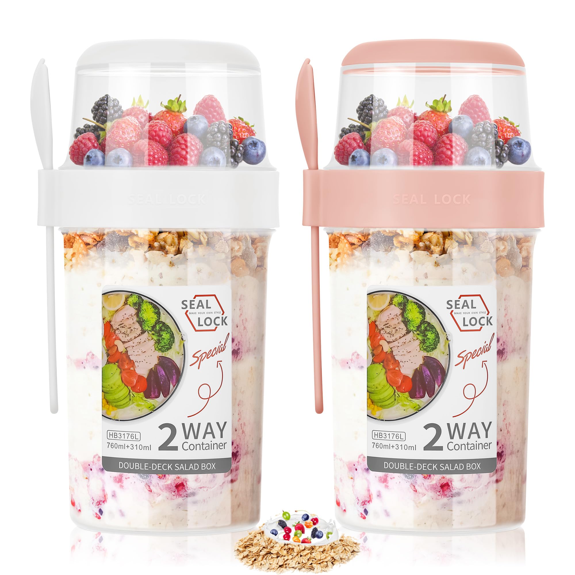 4 Barattoli Portayogurt 2 In 1 - Tazze Cereali E Yogurt Riutilizzabili, 310ml+560ml - Foto 2