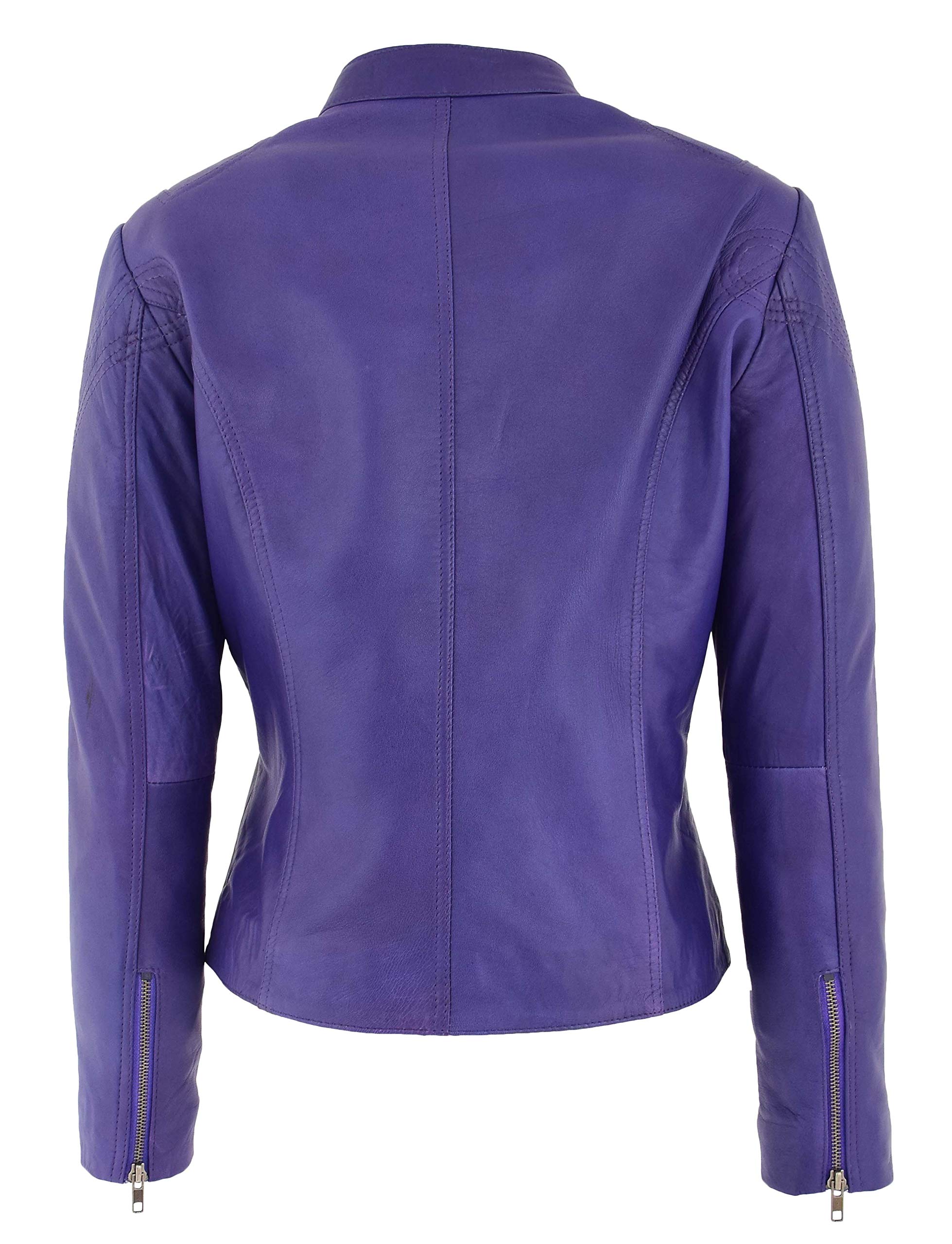 DR200 - Giacca classica da donna, in pelle, colore: Viola