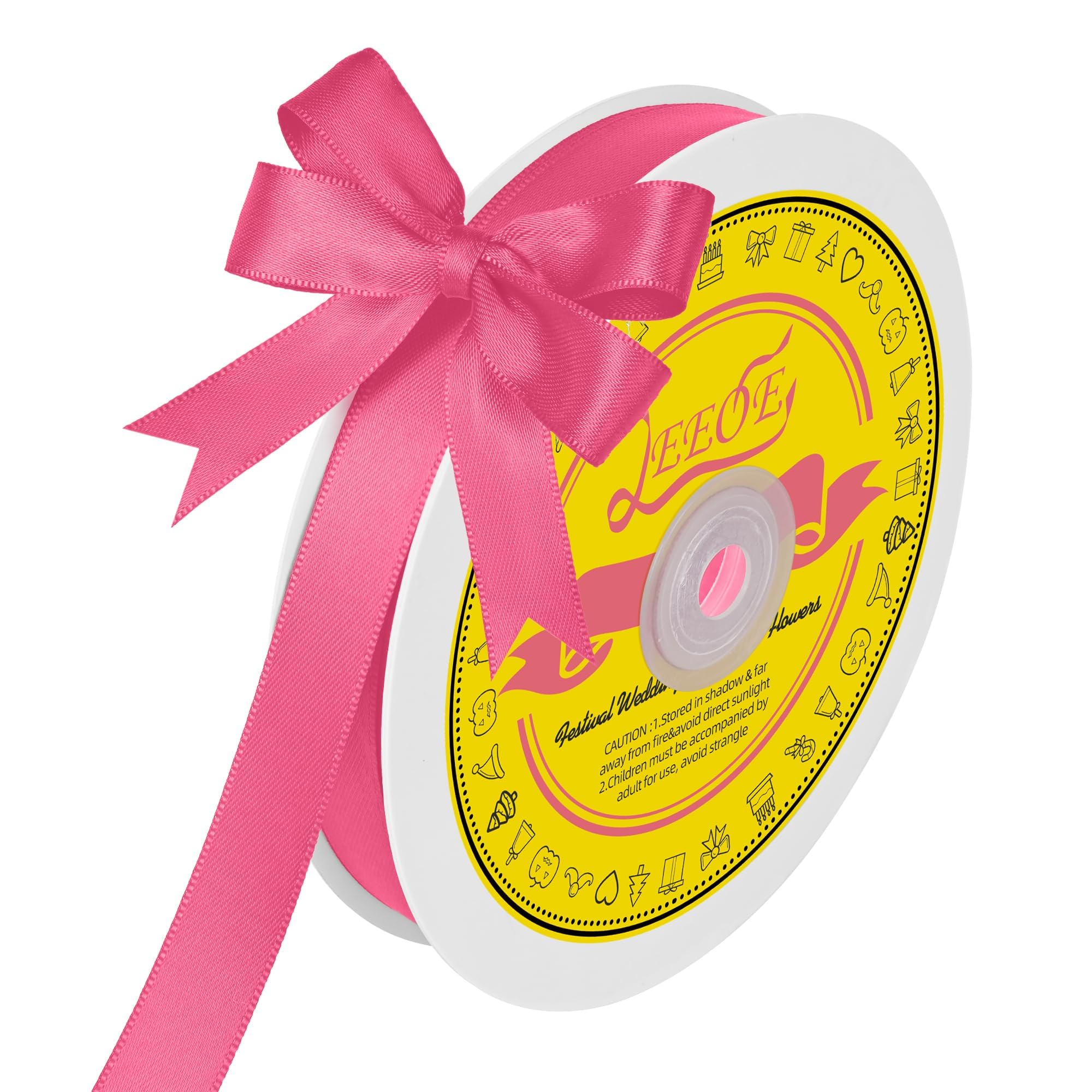 Double Face Hot Pink Satin Ribbon 5/8 inch X 50 Yards Polyester Hot Pink Ribbon for Gift Wrapping Very Suitable for Weddings Party Hair Bow Invitation Decorations and More