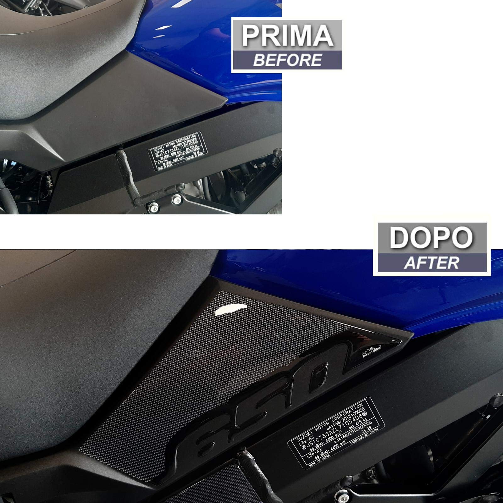 Resin Bike Adhesivos de Moto Compatibles con Suzuki V-Strom 650 XT ABS 2017 2021. Protecciones Laterales de Choques y Arañazos de Moto. Adhesivo 3D Resinado - Made in Italy