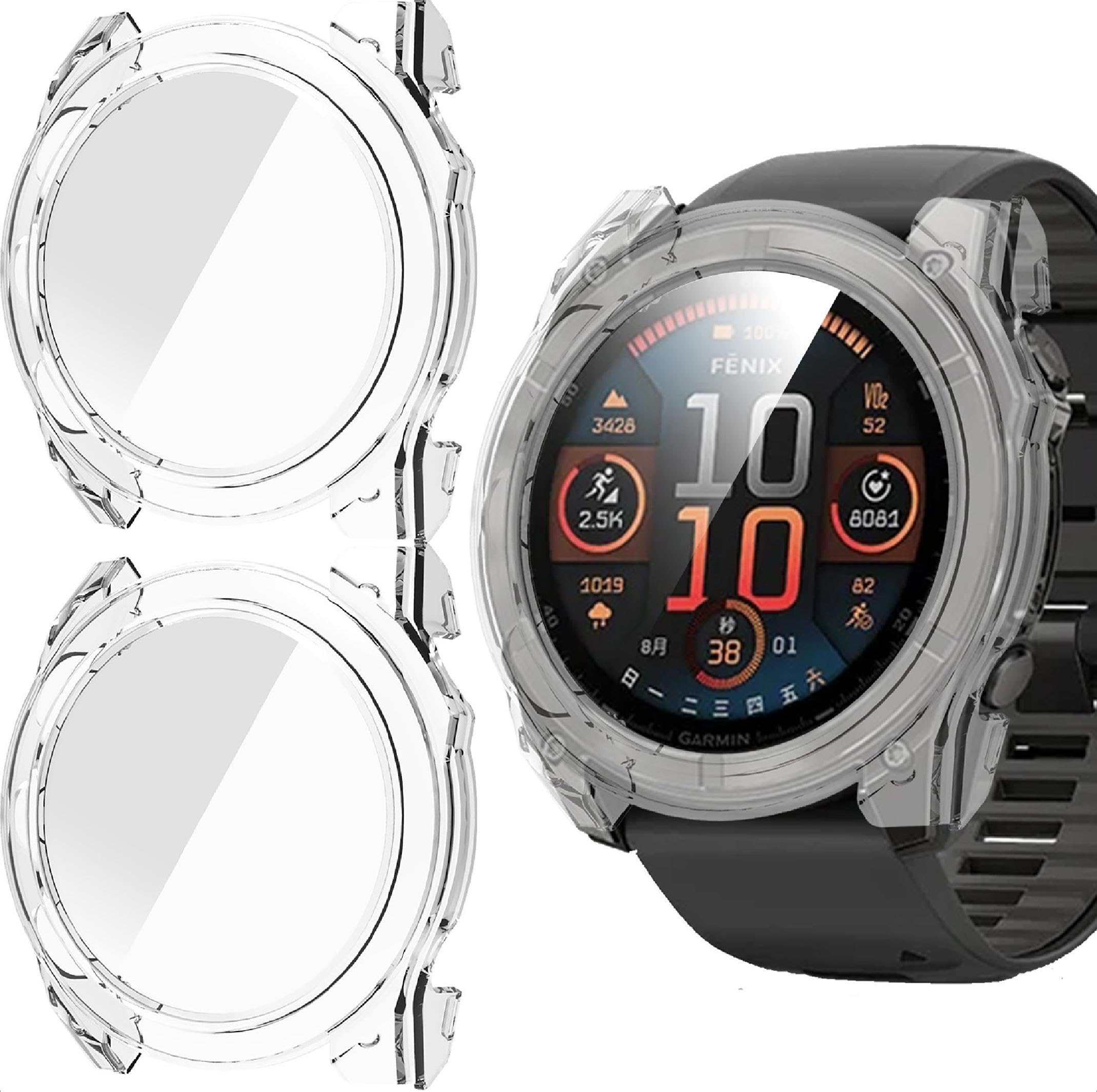 Coque avec protecteur d'écran pour Garmin Fenix 8 51 mm, ultra fine, couverture complète en polycarbonate rigide, légère, résistante aux chocs, anti-rayures, coque antichoc avec verre trempé (noir