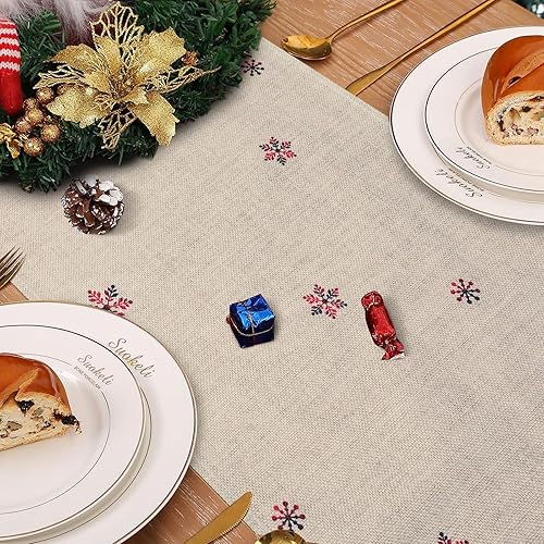 Miniatura 5 de Bonhause Camino de mesa de árboles de Navidad de búfalo a cuadros, 13 x 90 pulgadas, copos de nieve, ciervos, temporada de invierno, vacaciones,