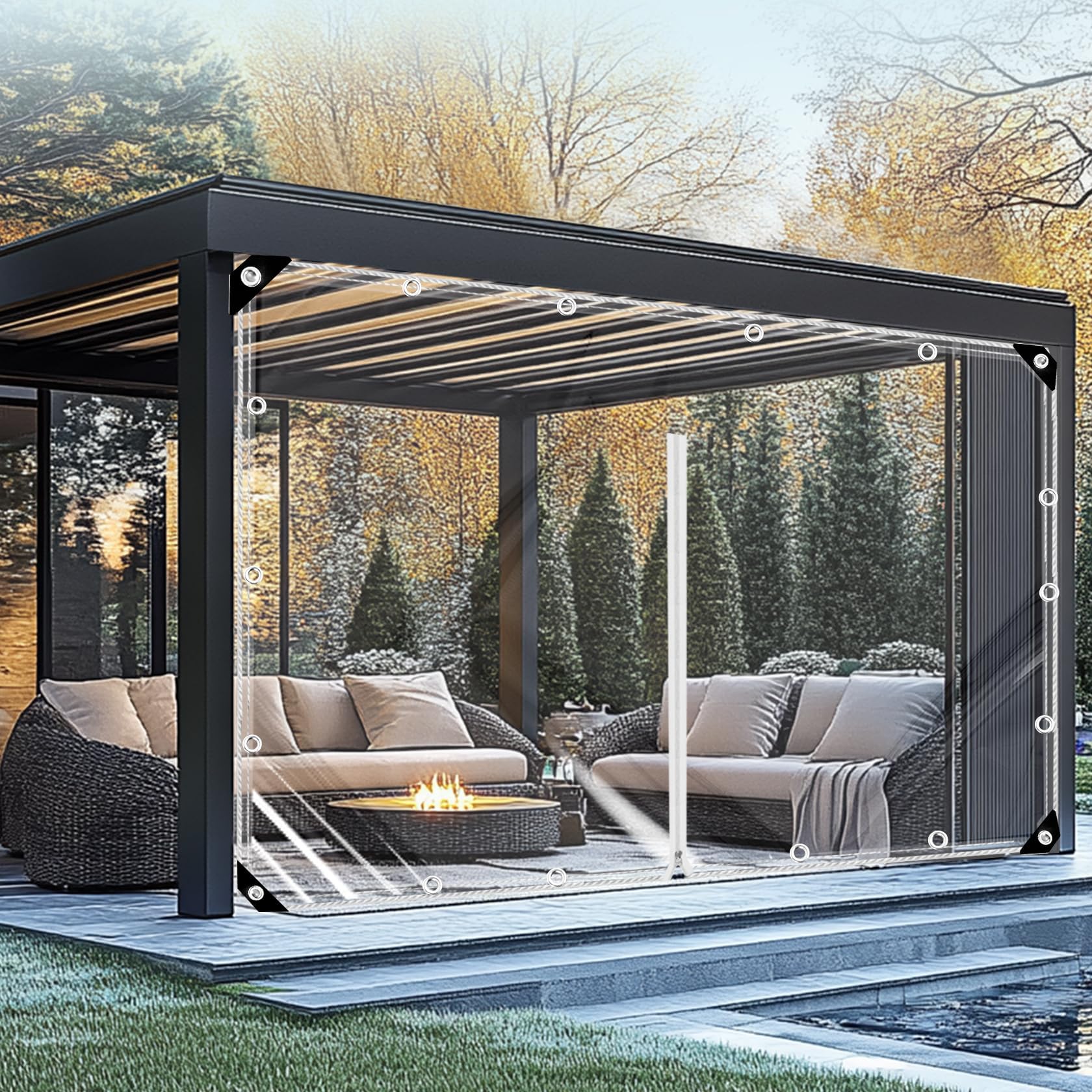 Clear Tarp with Zip 2x3m(Height x Width) Heavy Duty Clear Tarpaulin with Eyelets, 420g/m² Transparent Waterproof Plastic Tarpaulin for Patio Outdoor with Ropes and Ties