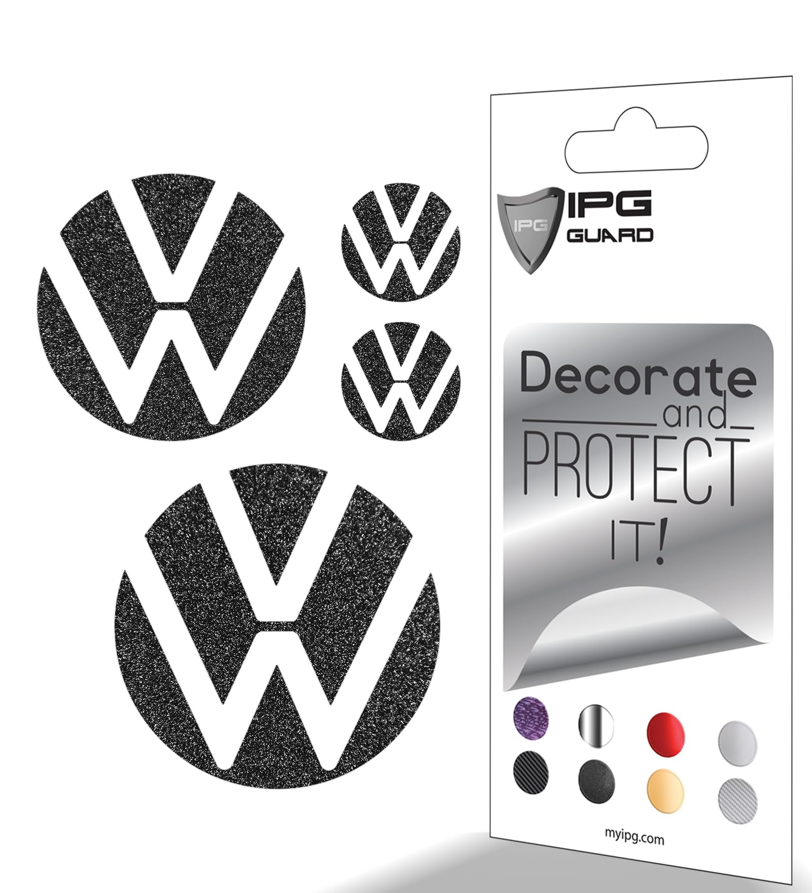 IPG Decal Made for VW 2021 Passat Polo Tiguan Golf Rear/Front Emblem Logo Decals Stickers Set (4 Units) (Black Glitter)