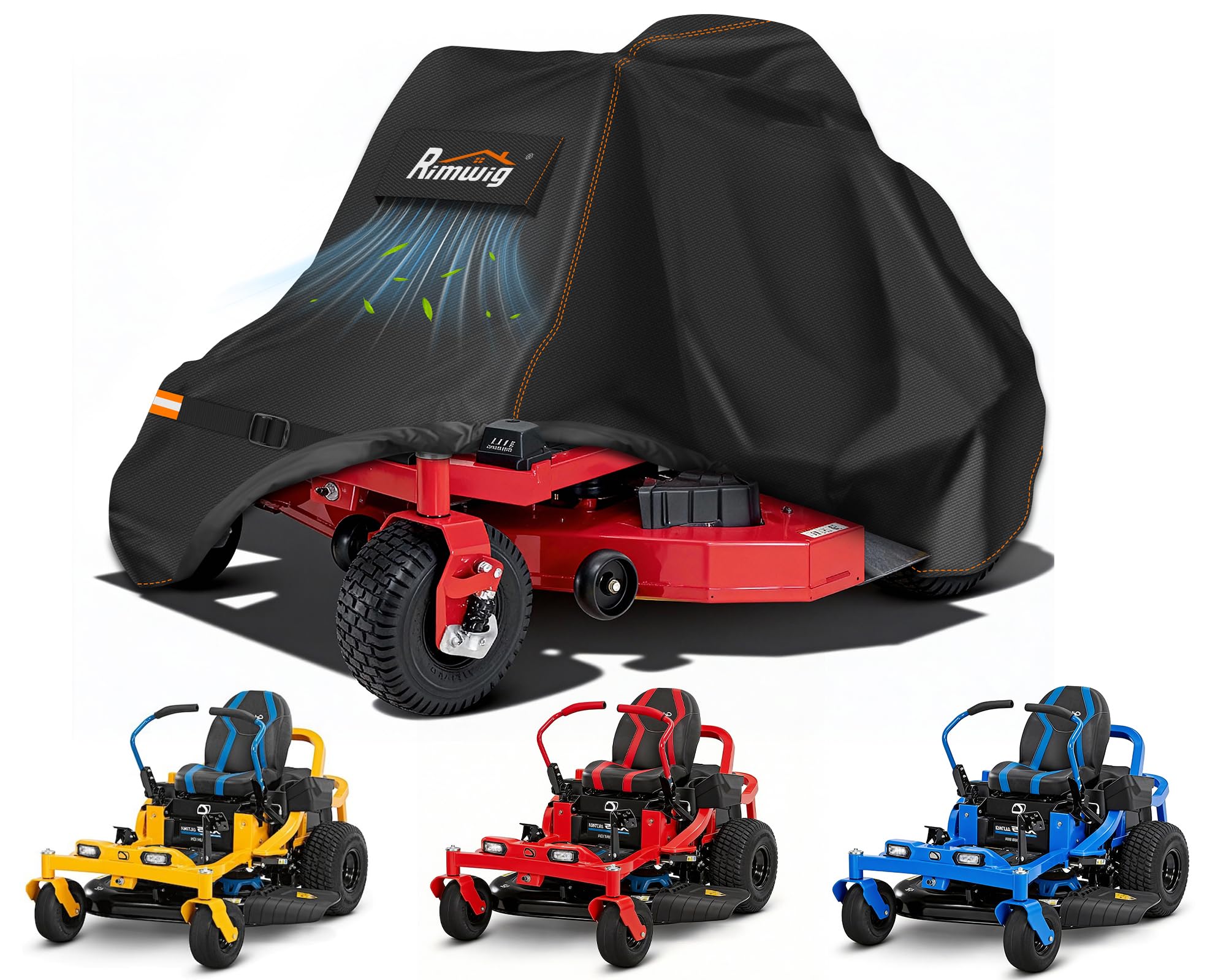 Rimwig Garden Zero Turn Mower Cover，Zero Turn Lawn Mower Covers Waterproof，Windproof，Heavy Duty 210D Polyester Oxford Fit with Air Vents and Elastic Straps（203x117x140cm）