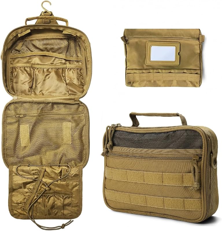 Necessaire suspensa VELVEBAG em nylon, com vários compartimentos, marrom