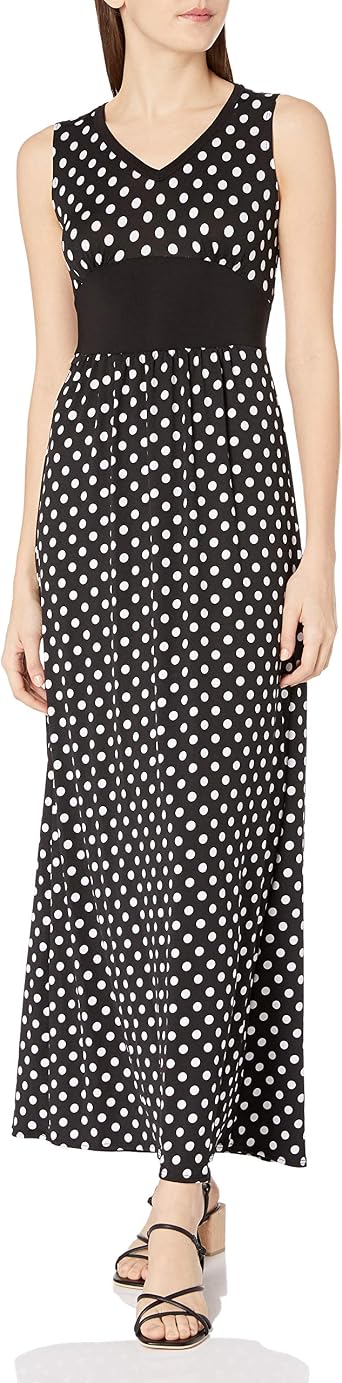 Star Vixen Womens Sleeveless Inset Waist and V-Neck Outlined Ity Knit Maxi Dress