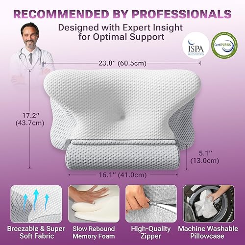 Miniatura 6 de Almohada cervical ortopédica ajustable para aliviar el dolor de cuello, almohada ergonómica de contorno de espuma viscoelástica para dormir de lado,
