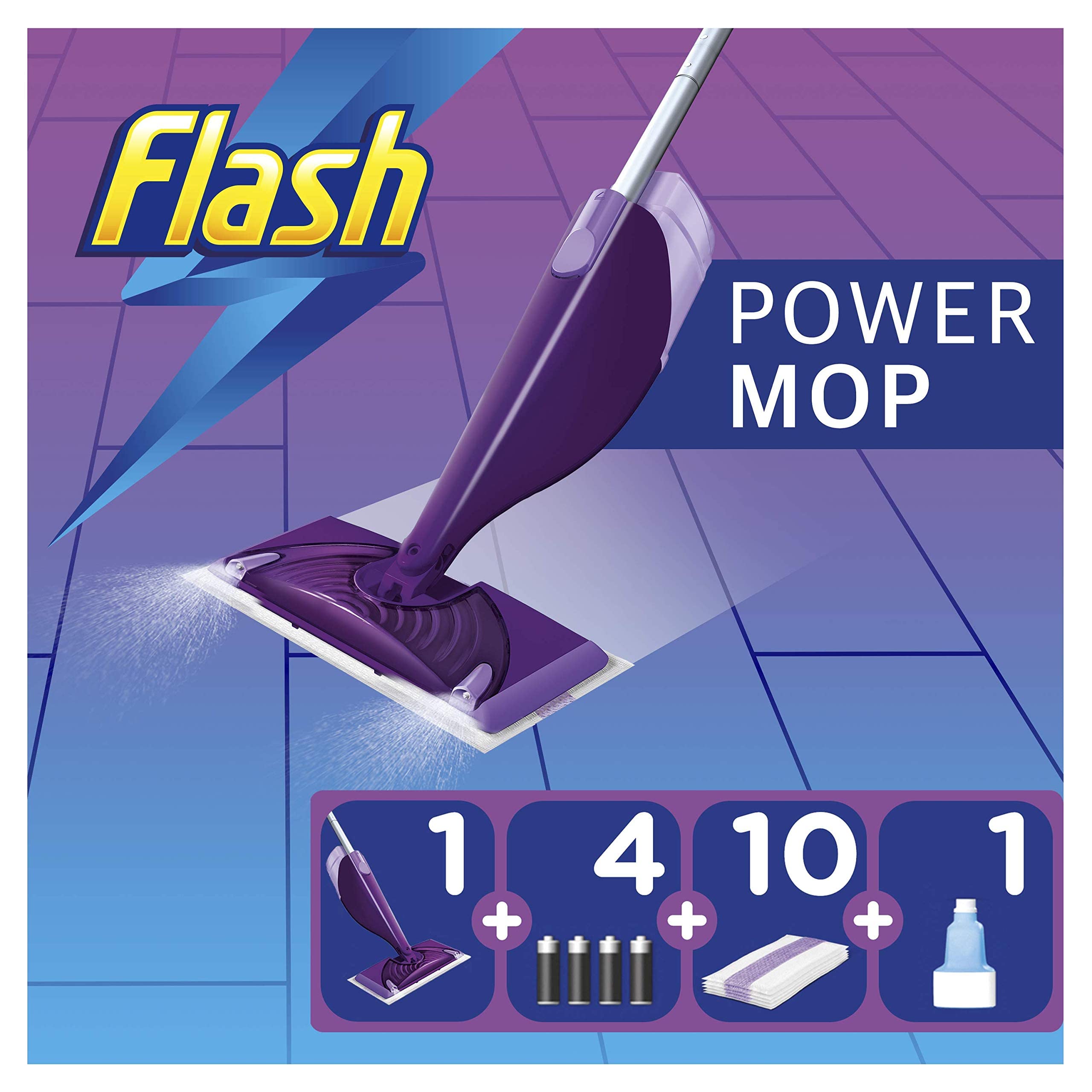 Flash Powermop Starter Kit, Mop + 10 Absorbing Refill Pads + 500 ml