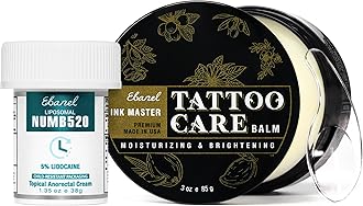 Ebanel Set of 5% Lidocaine Numbing Cream and Tattoo Balm, Numb520 Topical Anesthetic Pain Relief Burn Itch Cream, and Premium Tattoo Aftercare Butter Brightener Ink Color Enhancing Ointment 3Oz