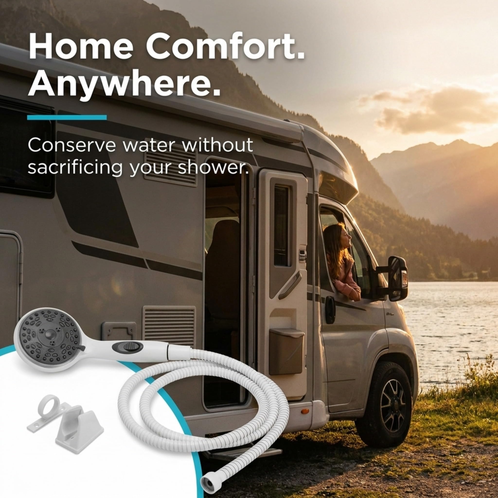 Kit de ducha de mano y manguera Dura Faucet Premium para autocaravanas - Interruptor de encendido/apagado ecológico (blanco)
