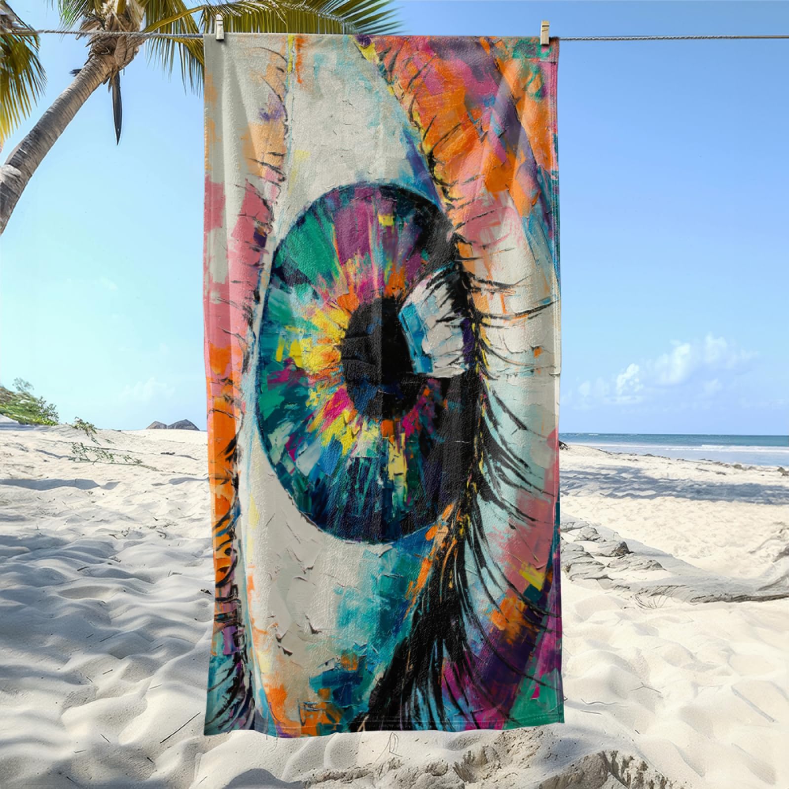 Telo Mare Microfibra 210x230 Arte Degli Occhi Telo Spiaggia Grande Antisabbia,XXL Asciugamano Mare, Asciugatura Rapida, Stuoia Spiaggia Leggero E Portatile