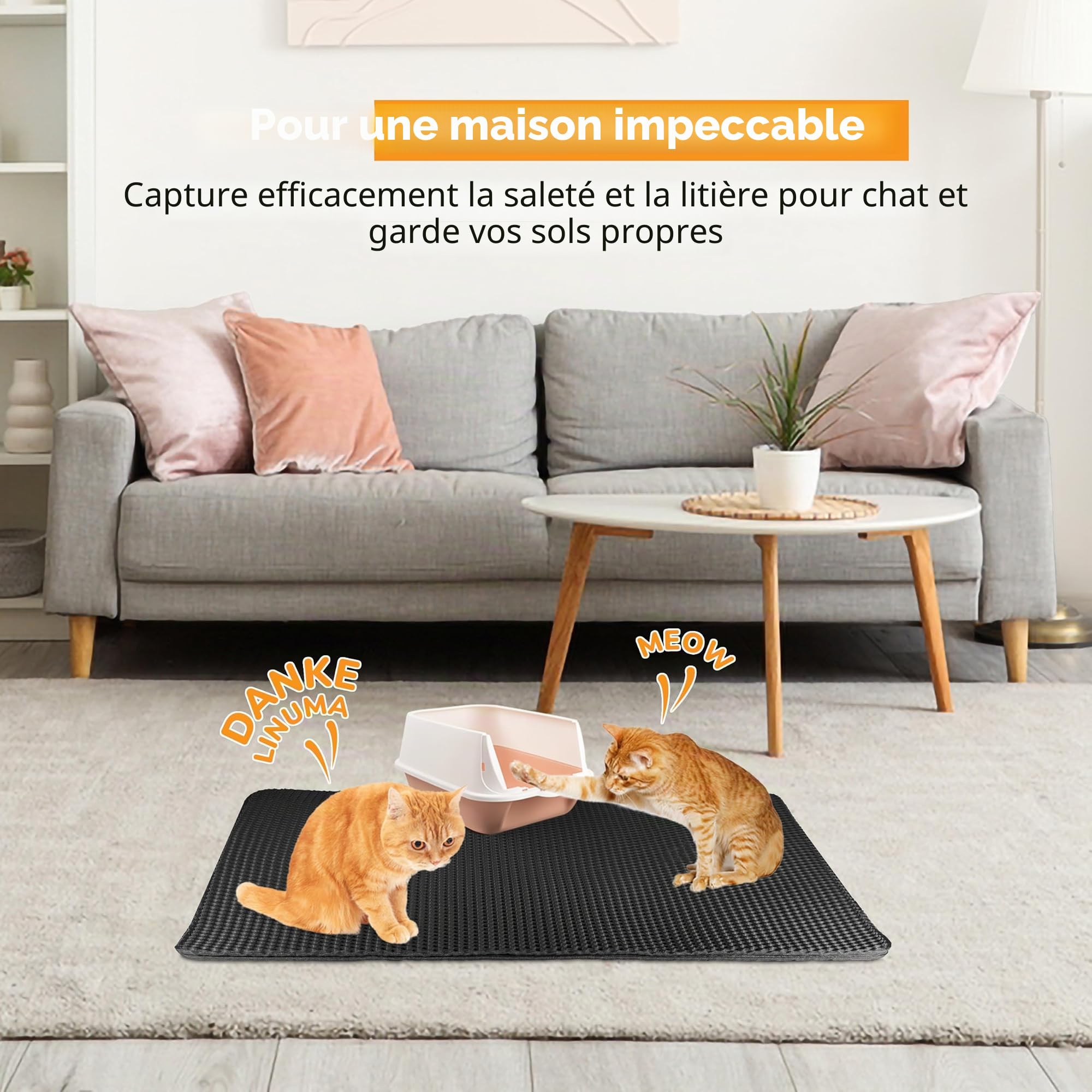 Tapis à litière noir 90x76 – tapis antidérapant pour bac à litière – imperméable & facile à nettoyer