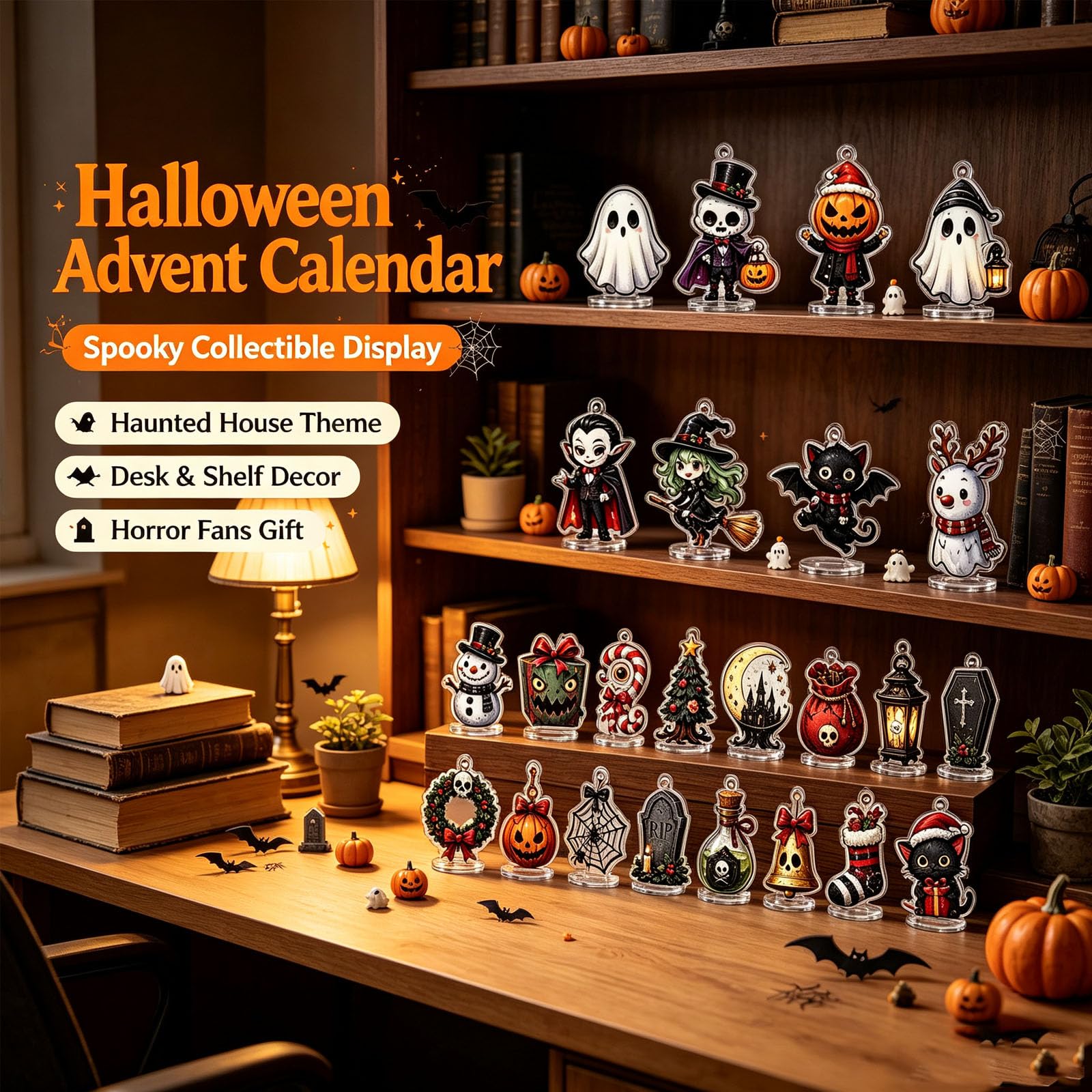 Calendario dell'Avvento Avventura di Halloween con figure spettrali (3pcs) | Scatola cieca quotidiana fatta a mano Sorprese quotidiane, decorazioni di mini personaggi per regalo da esposizione domestica