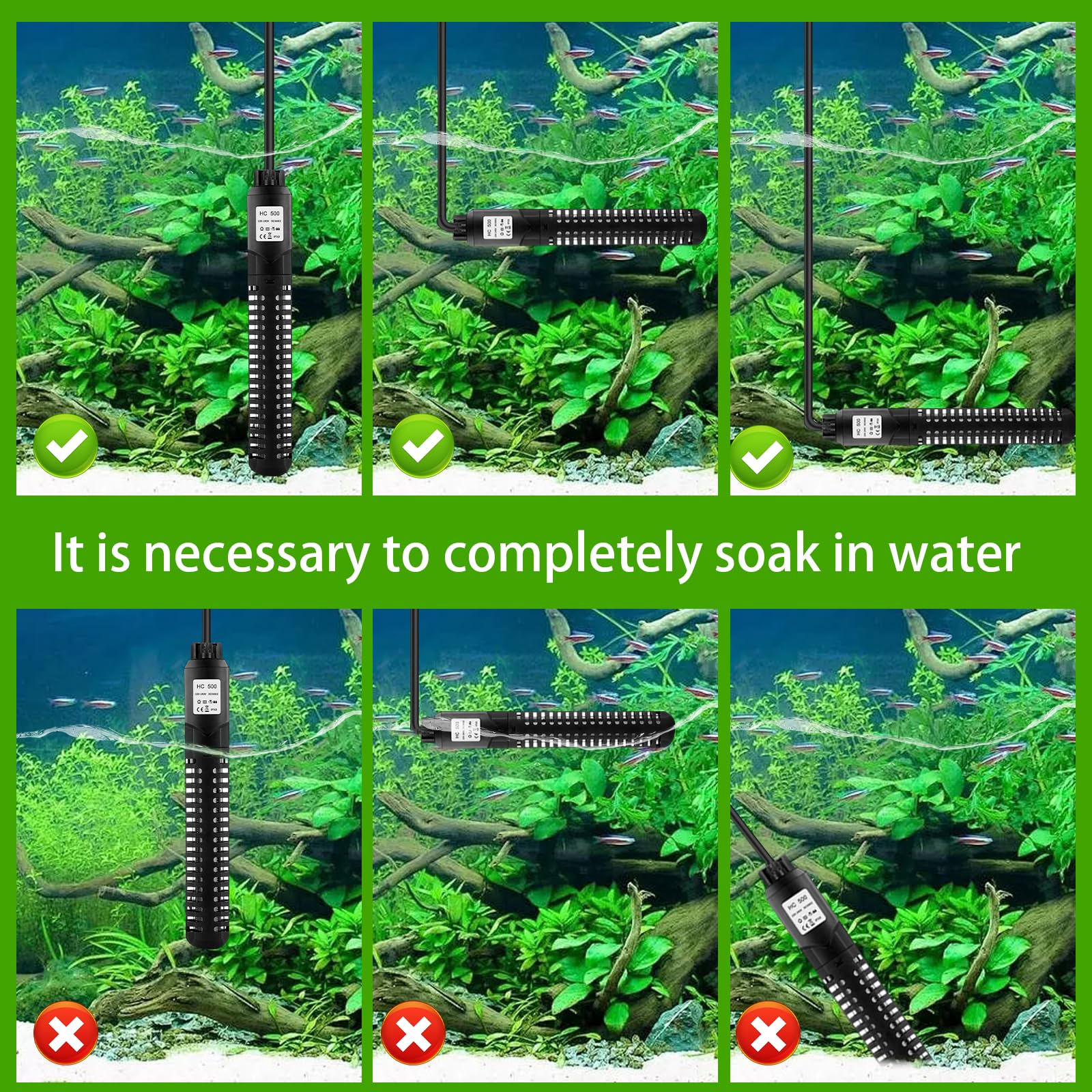 HUIZHOU Chauffage pour Aquarium (15-34 °C), thermoplongeur pour Aquariums et bassins à Poissons avec régulateur de température et Protection Contre la surchauffe (500W)