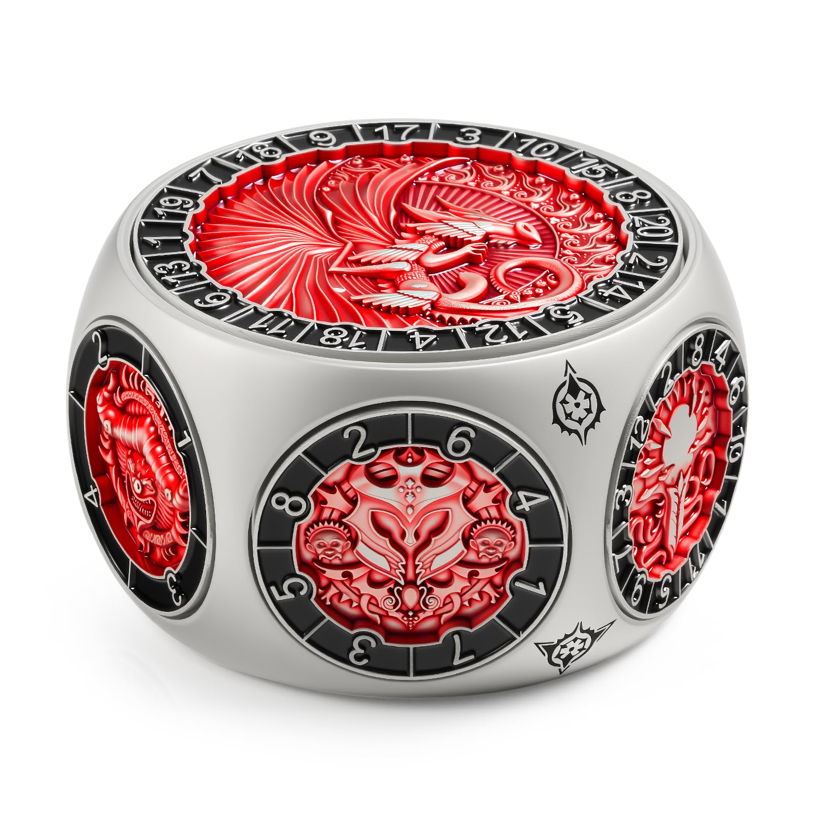 DNDND Dual D20 - Dados de metal giratorios 8 en 1, juego de dados hexagonales giratorios con temática de monstruo D&D para TTRPG Dungeons and Dragons, Dungeon Masters con lata de regalo coleccionable