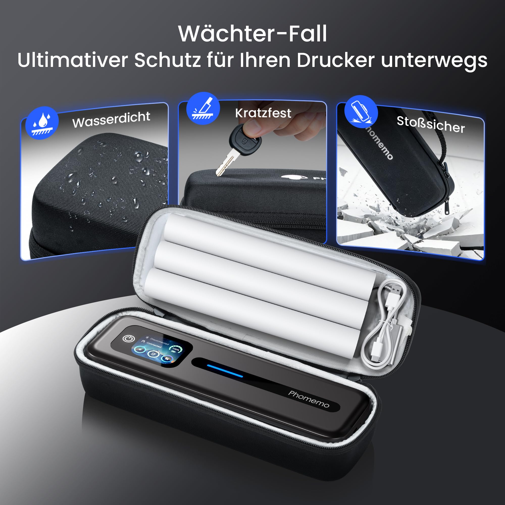 Phomemo M832D Thermodrucker A4, Touchscreen Mobiler Drucker für Zuhause, 300 DPI Thermodrucker Kompatibel mit Android & iOS, Handy & Laptop,Tragbarer Drucker mit Tragetasche und 3 Rollen Thermopapier