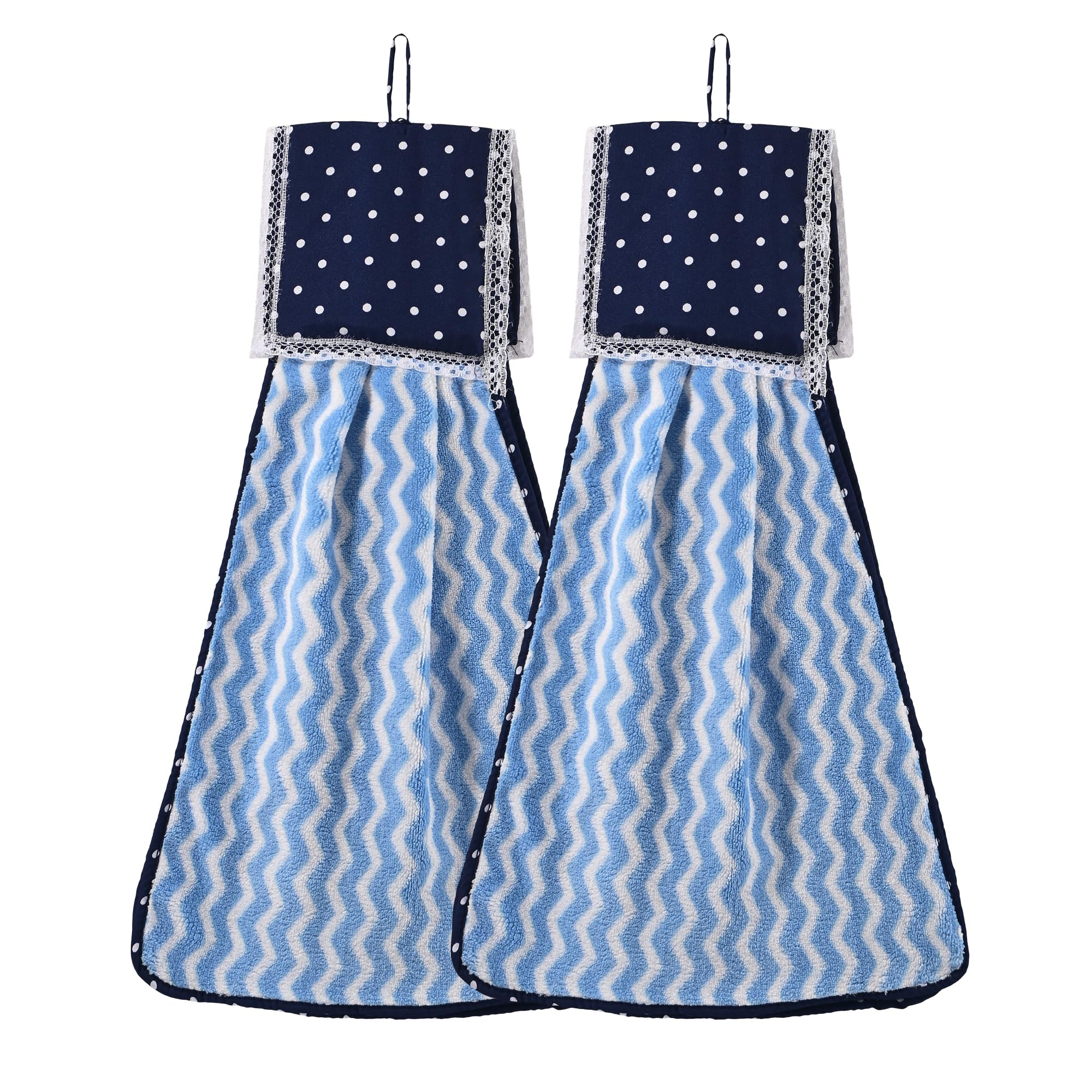 Kuber Industries 2 Pcs Microfiber Wash Basin Hand Towel with Hanging Loop | Soft Hanging Hand Towel for Kitchen and Bathroom | Quick-Dry Wash Basin Napkins for Everyday Use | Zig Zag - Blue