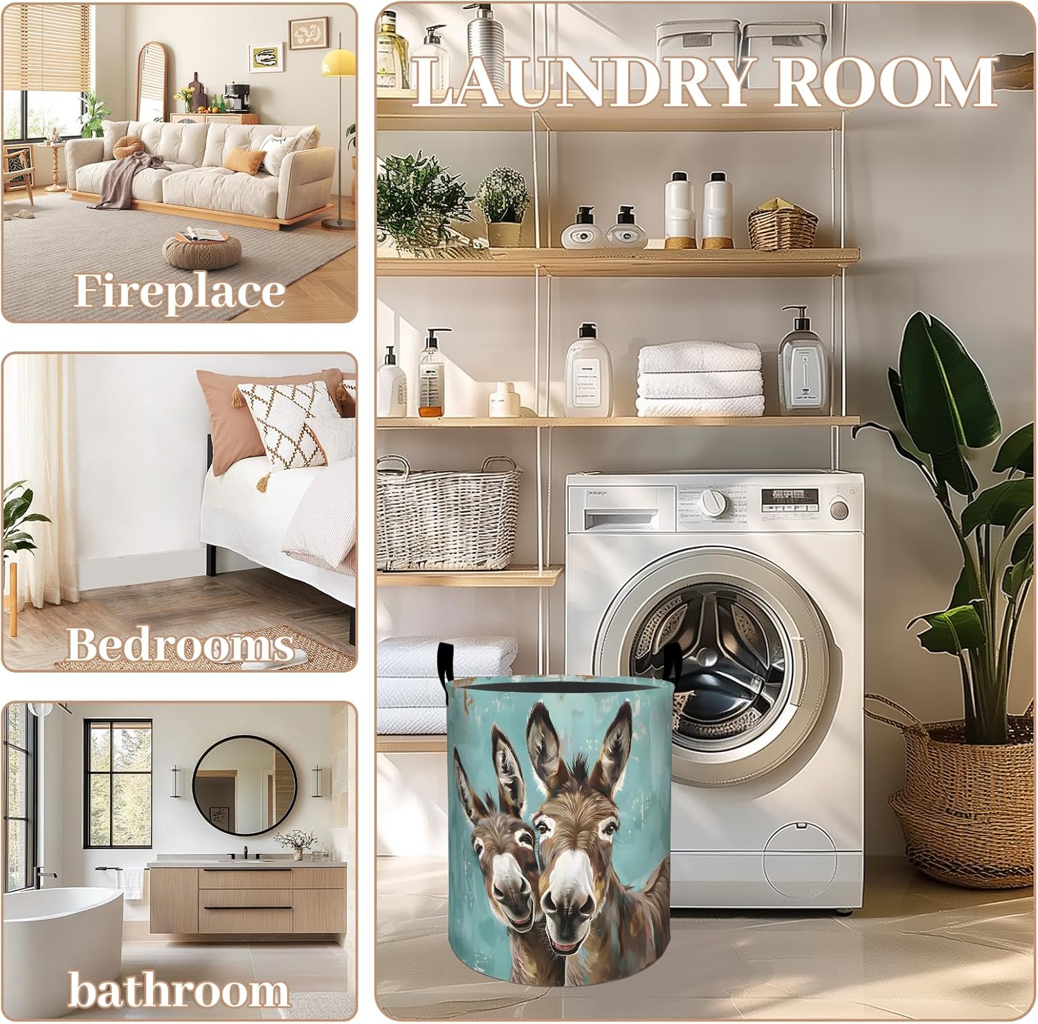Funny Donkey Laundry Basket, Oxford Cloth Whimsical Playful Dirty Clothes Collapsible Hamper for Room Decor, Farm Animal Print Gifts Toy Organizer 19.7 * 15.8 Inch for Bedroom Bathroom Dorm