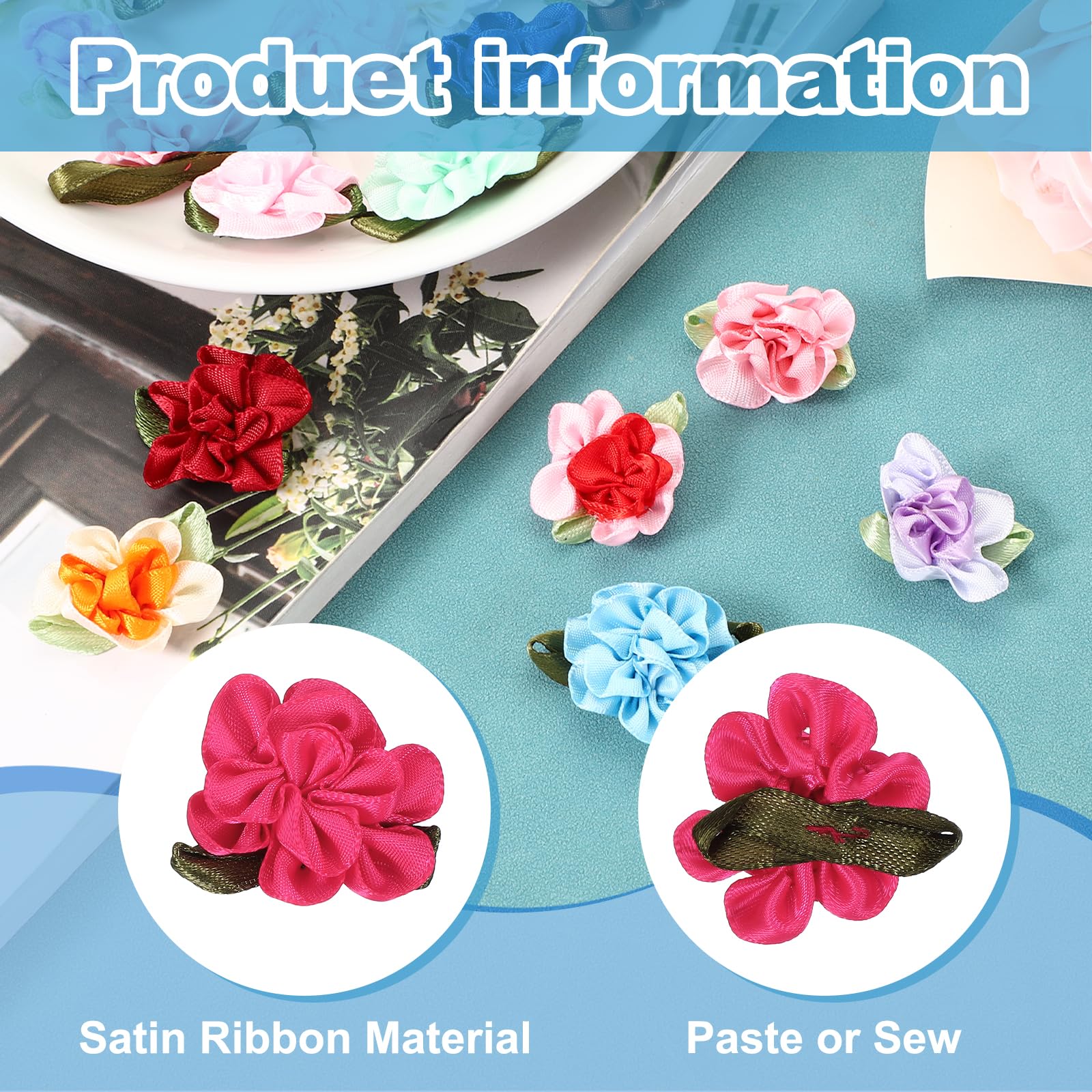 PATIKIL 1 Inch Ribbon Flowers Bows for Crafts 20 Pack Mini Satin Roses Flowers Small Fabric Flower Heads DIY Sewing Appliques for Gift Wedding Bride Ornament Rose Red - Image 3