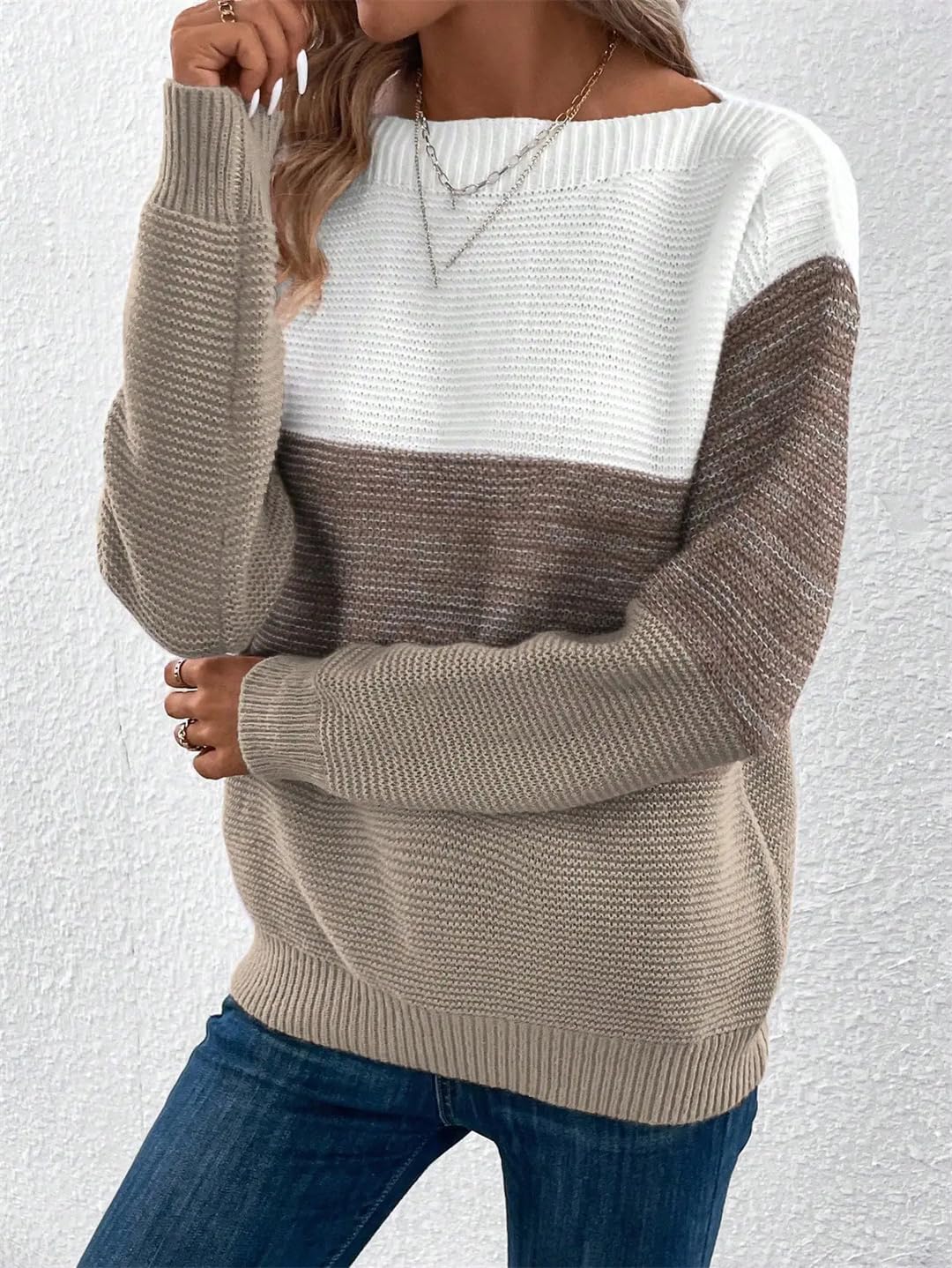 Elegante maglione patchwork da donna casual per pendolari casual maglioni larghi autunno inverno lavorato a maglia ispessito top caldi