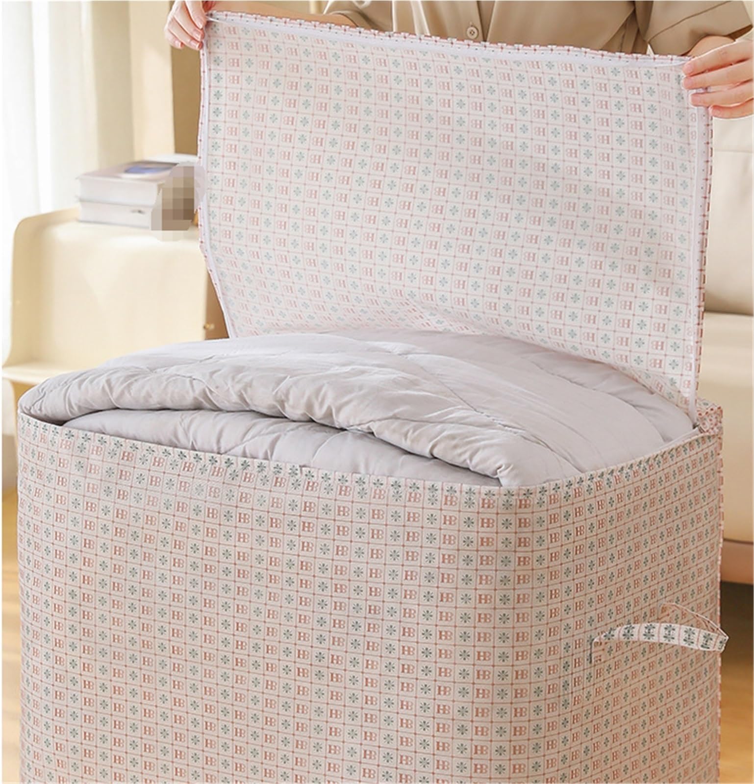 Torby Do Przechowywania Torba Do Przechowywania Składana Z Uchwytem I Osłoną Na Zamek Błyskawiczny Odzieży Kołdry Przeprowadzka(50 * 60 * 70cm)