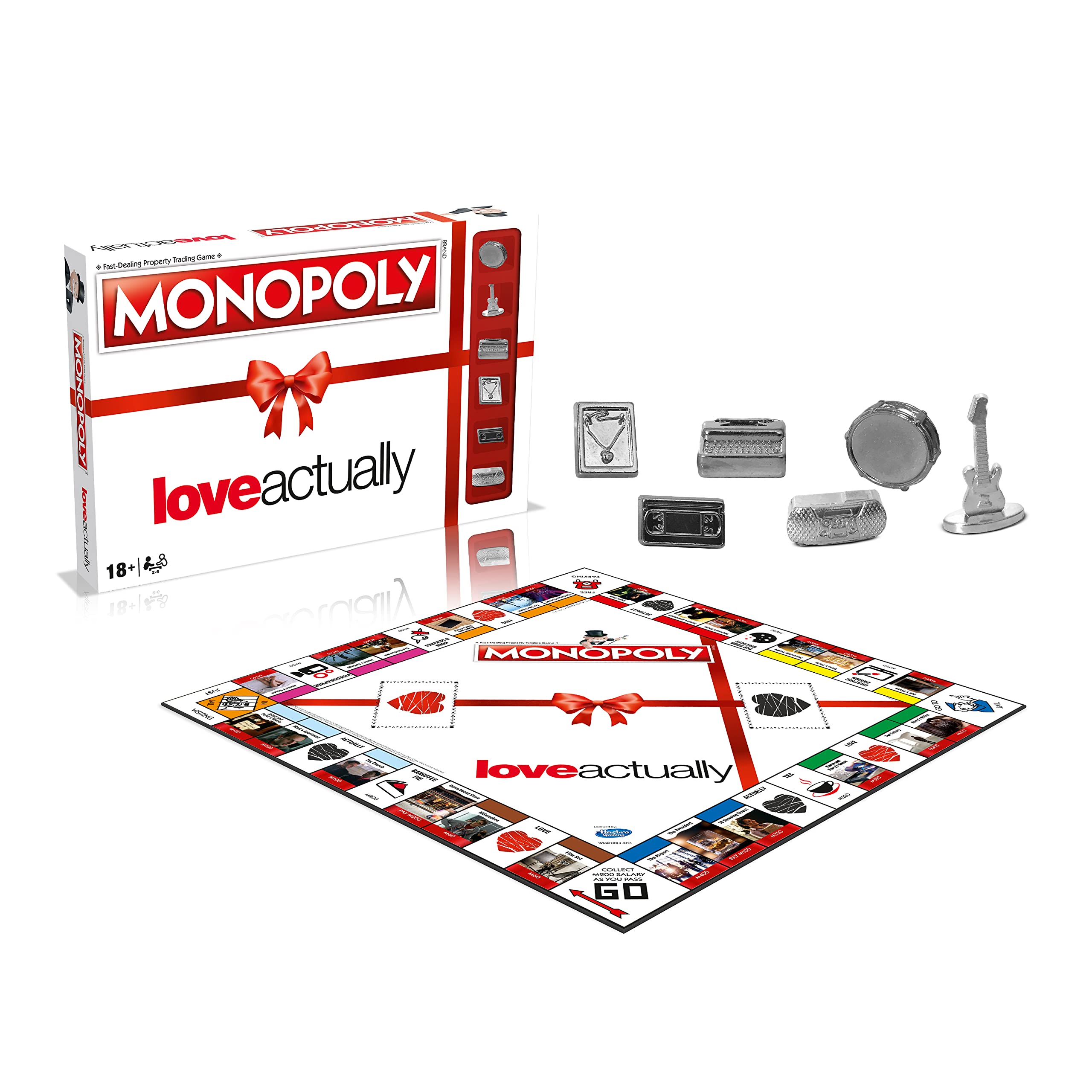 Winning Moves Jeu de société Love Actually Monopoly, avancez vers Karen and Harry's House et Jamie's Cottage et échangez Votre Chemin vers Le succès, Jeu Familial à 2 Joueurs et Plus pour Les Enfants
