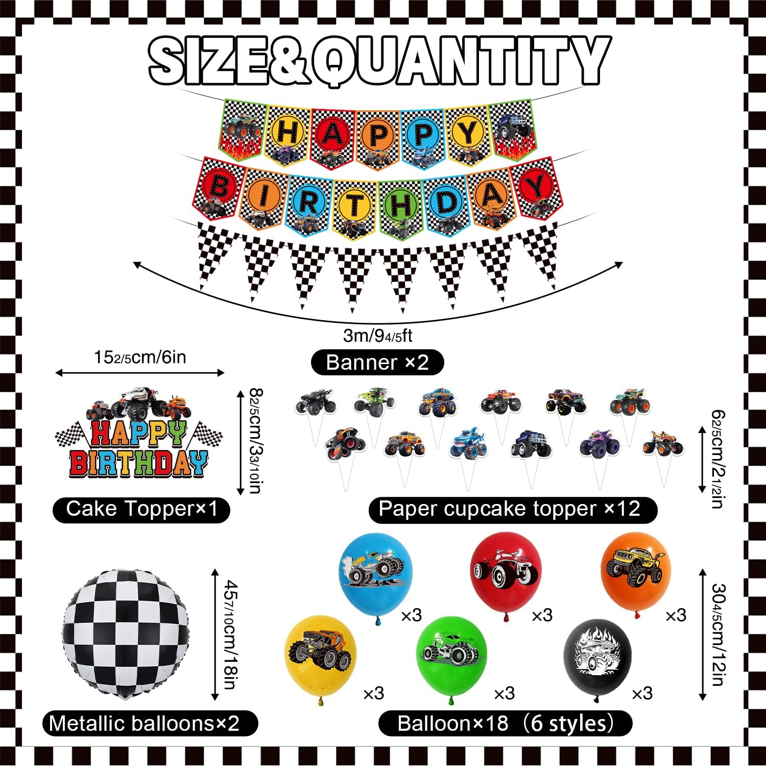 Truck Birthday Decorations Kit,162pcs Monster Birthday Party Supplies Serves 16 Guests, Truck Theme Party Decorations for Boy