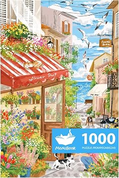 MOMIBOOK Jigsaw Puzzles 1000 Pieces Puzzle for Adults of Sea Breeze Florist, Painting Image Seaside Flower Shop Difficult Challenging Hard Impossible Puzzle Unique Christmas Birthday Gifts