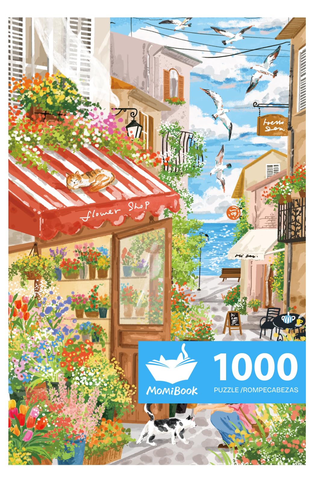 MOMIBOOK Jigsaw Puzzles 1000 Pieces Puzzle for Adults of Sea Breeze Florist, Painting Image Seaside Flower Shop Difficult Challenging Hard Impossible