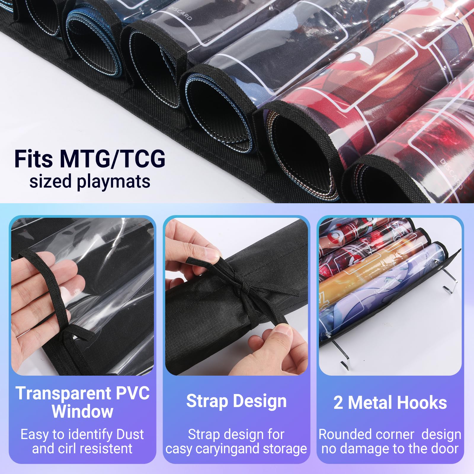 Bolsa de almacenamiento de tubo para tapete de juego, organizador colgante para tapete de juego MTG, se adapta a 12 + 1 alfombrillas de juego de cartas con ranuras de plástico